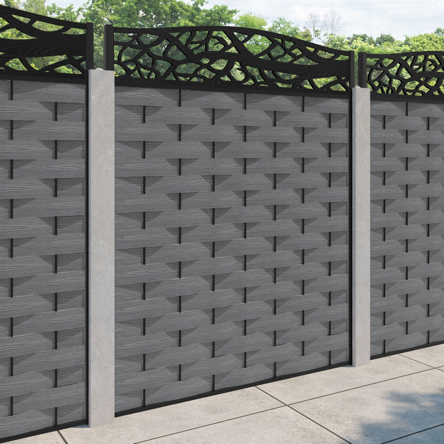 Ripple Twilight Curved Top Fence Panel - Mid Grey - for existing concrete posts