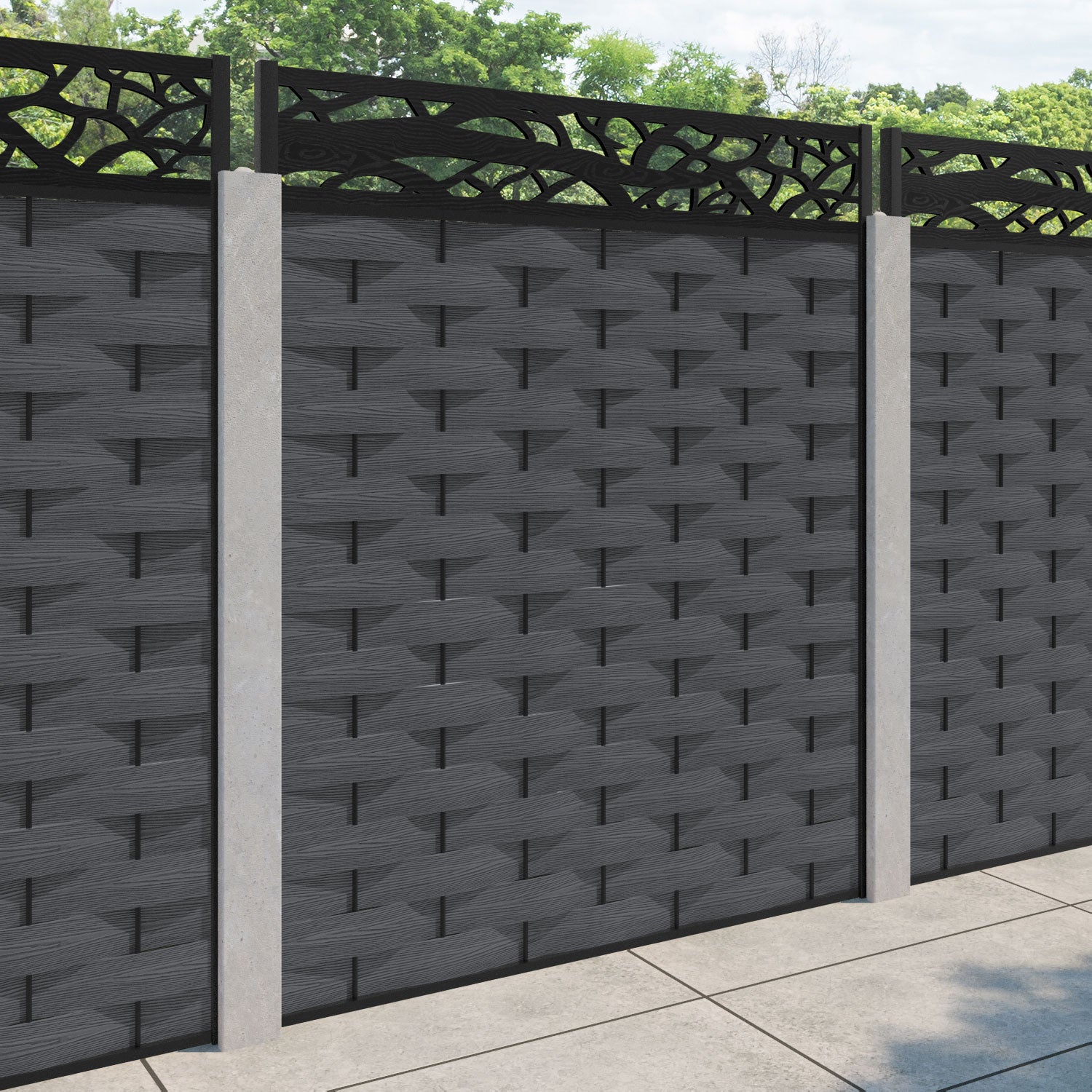 Ripple Twilight Fence Panel - Dark Grey - for existing concrete posts