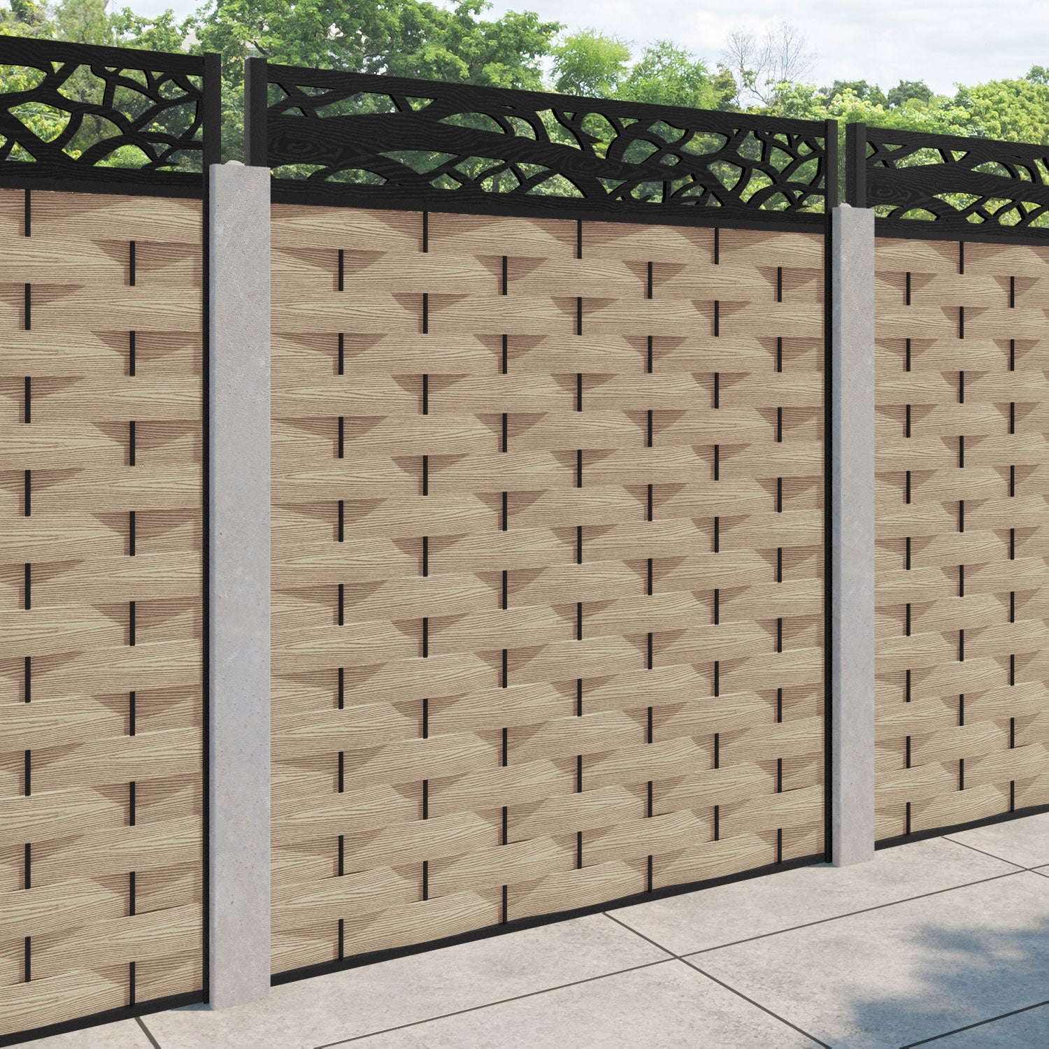 Ripple Twilight Fence Panel - Light Oak - for existing concrete posts