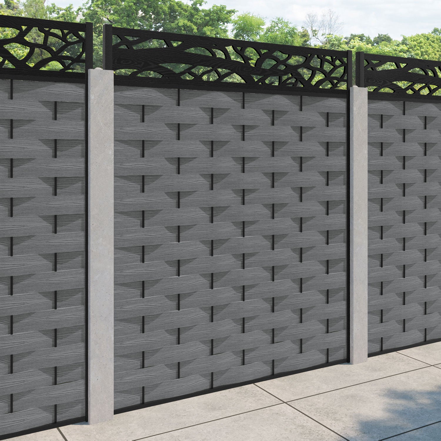 Ripple Twilight Fence Panel - Mid Grey - for existing concrete posts