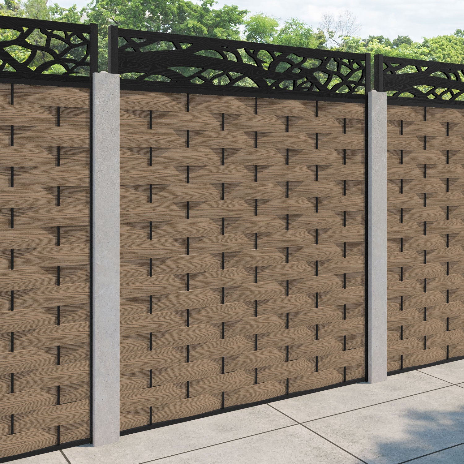Ripple Twilight Fence Panel - Teak - for existing concrete posts