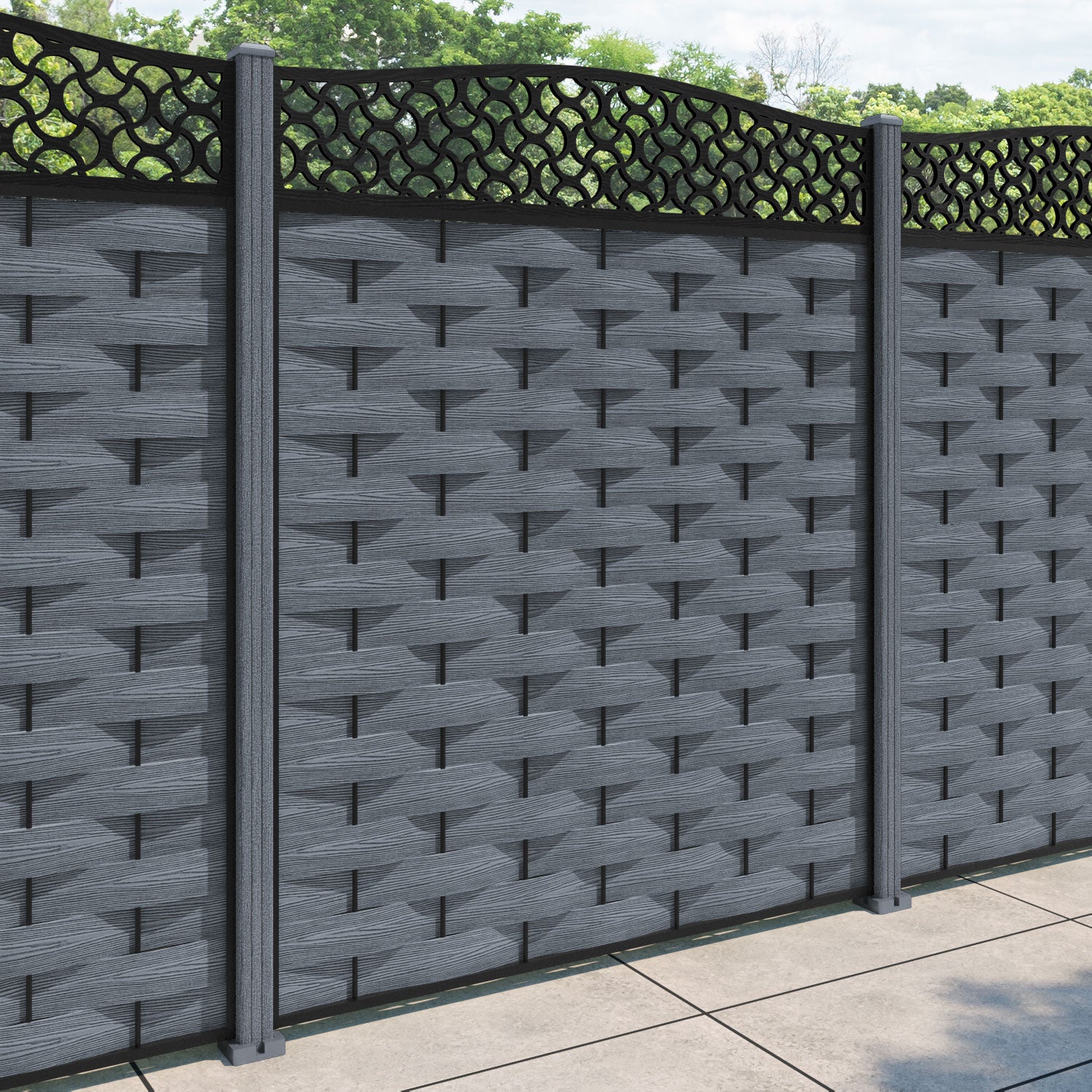 Ripple Vida Curved Top Fence Panel - Anthracite - with our composite posts