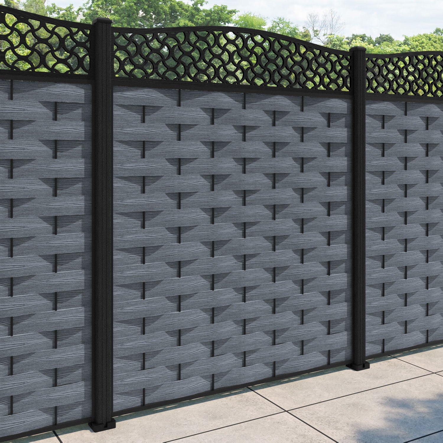 Ripple Vida Curved Top Fence Panel - Anthracite - with our composite posts
