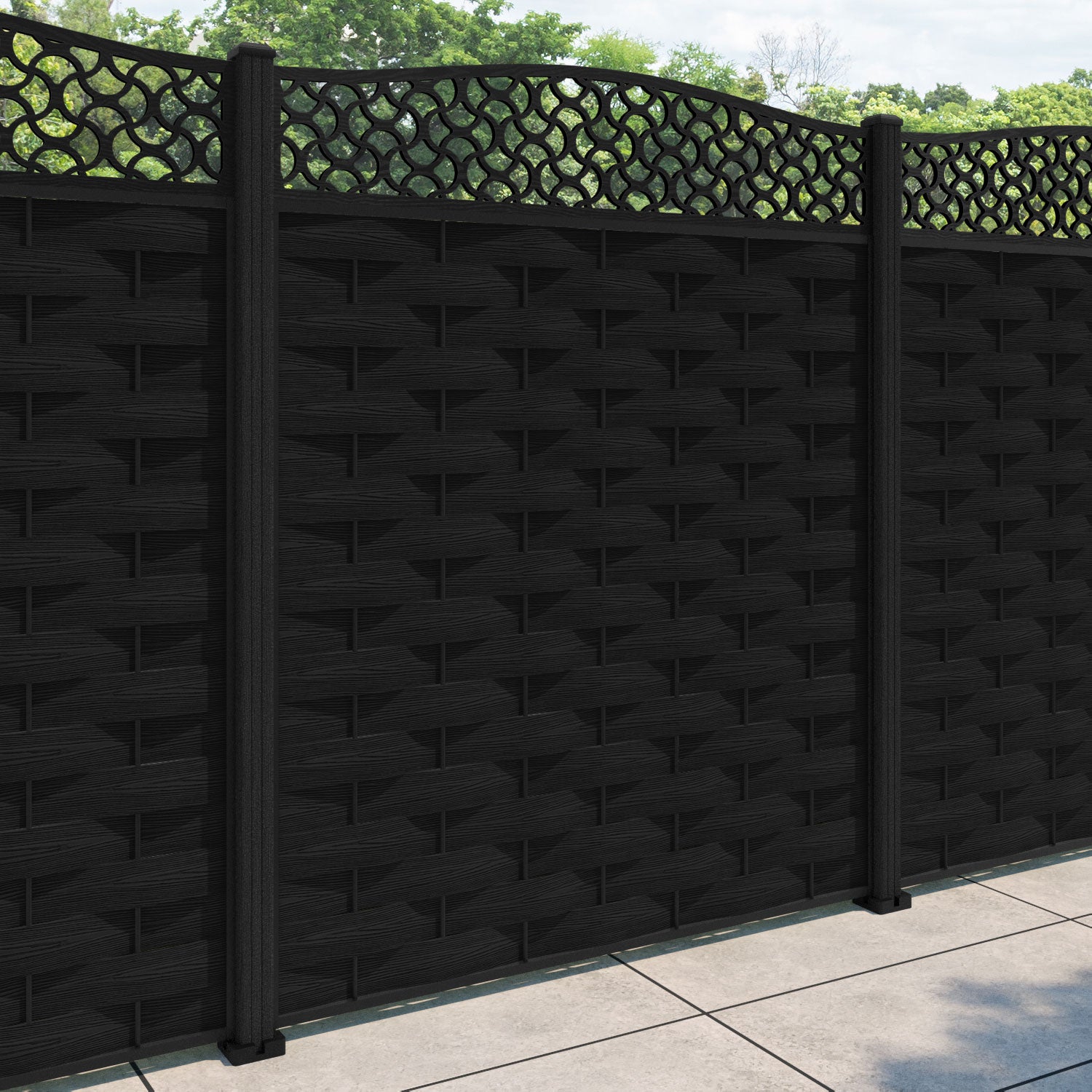 Ripple Vida Curved Top Fence Panel - Black - with our composite posts