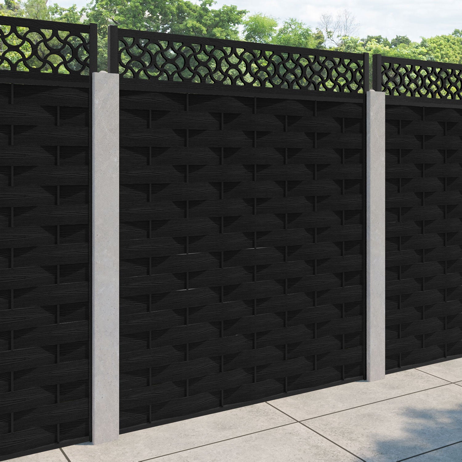 Ripple Vida Fence Panel - Black - for existing concrete posts
