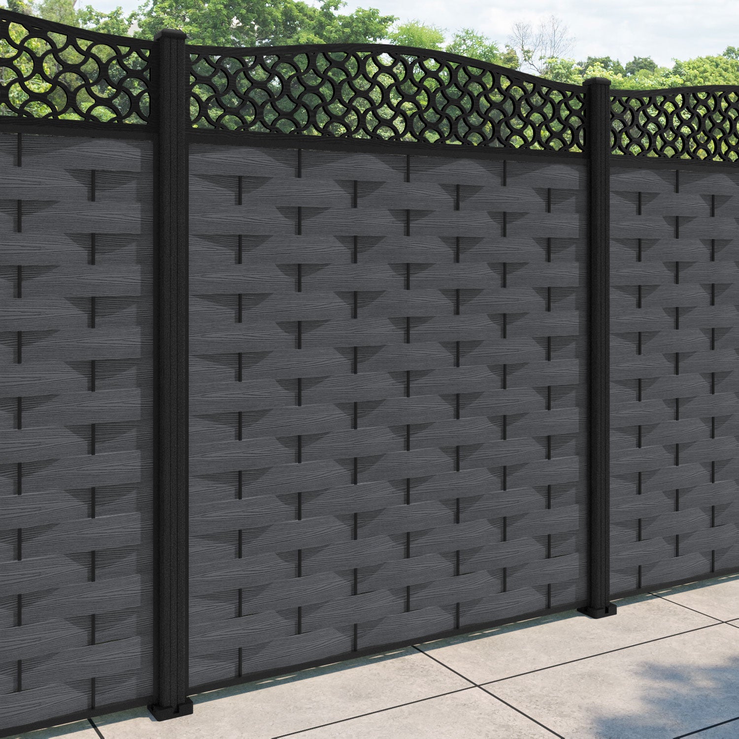 Ripple Vida Curved Top Fence Panel - Dark Grey - with our composite posts