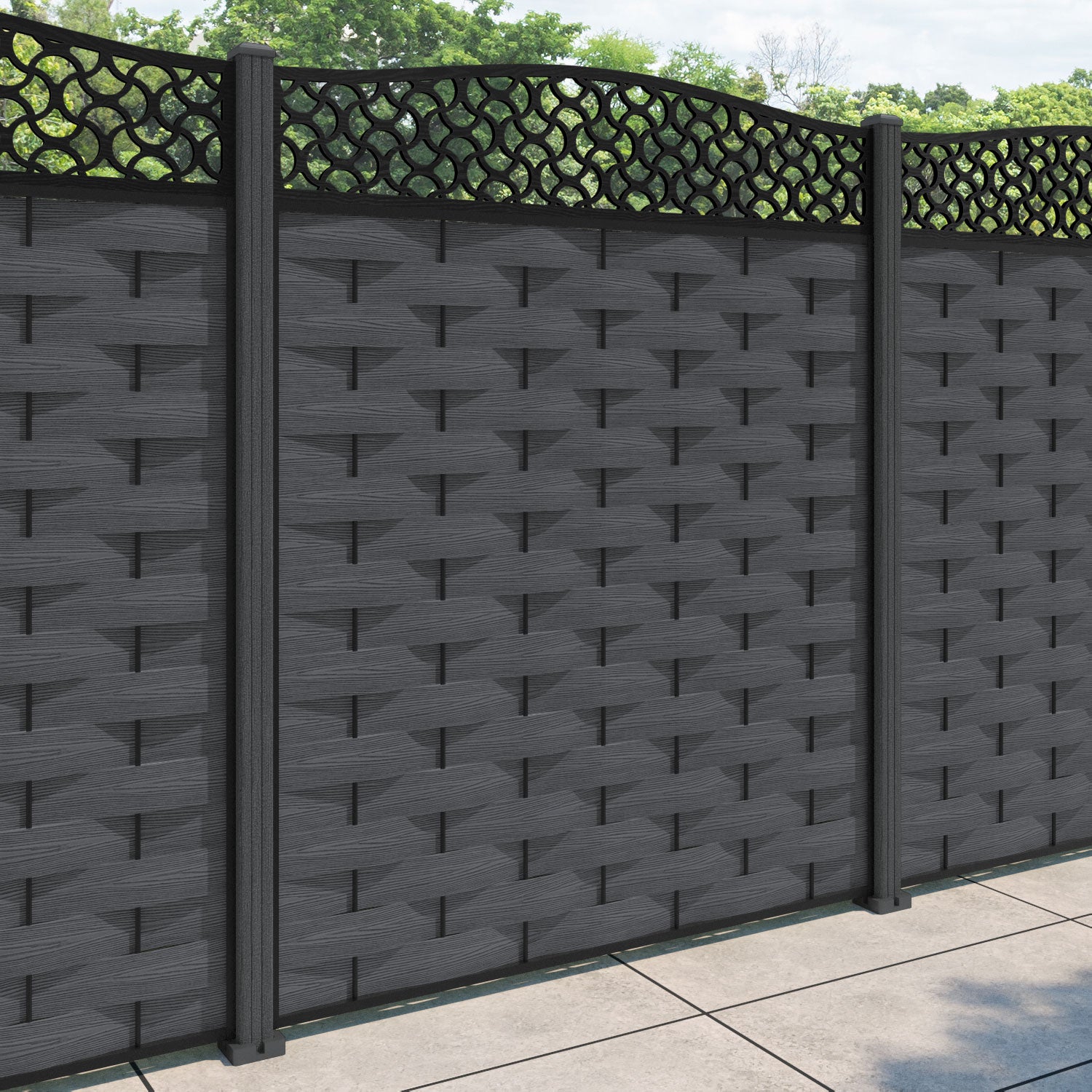 Ripple Vida Curved Top Fence Panel - Dark Grey - with our composite posts