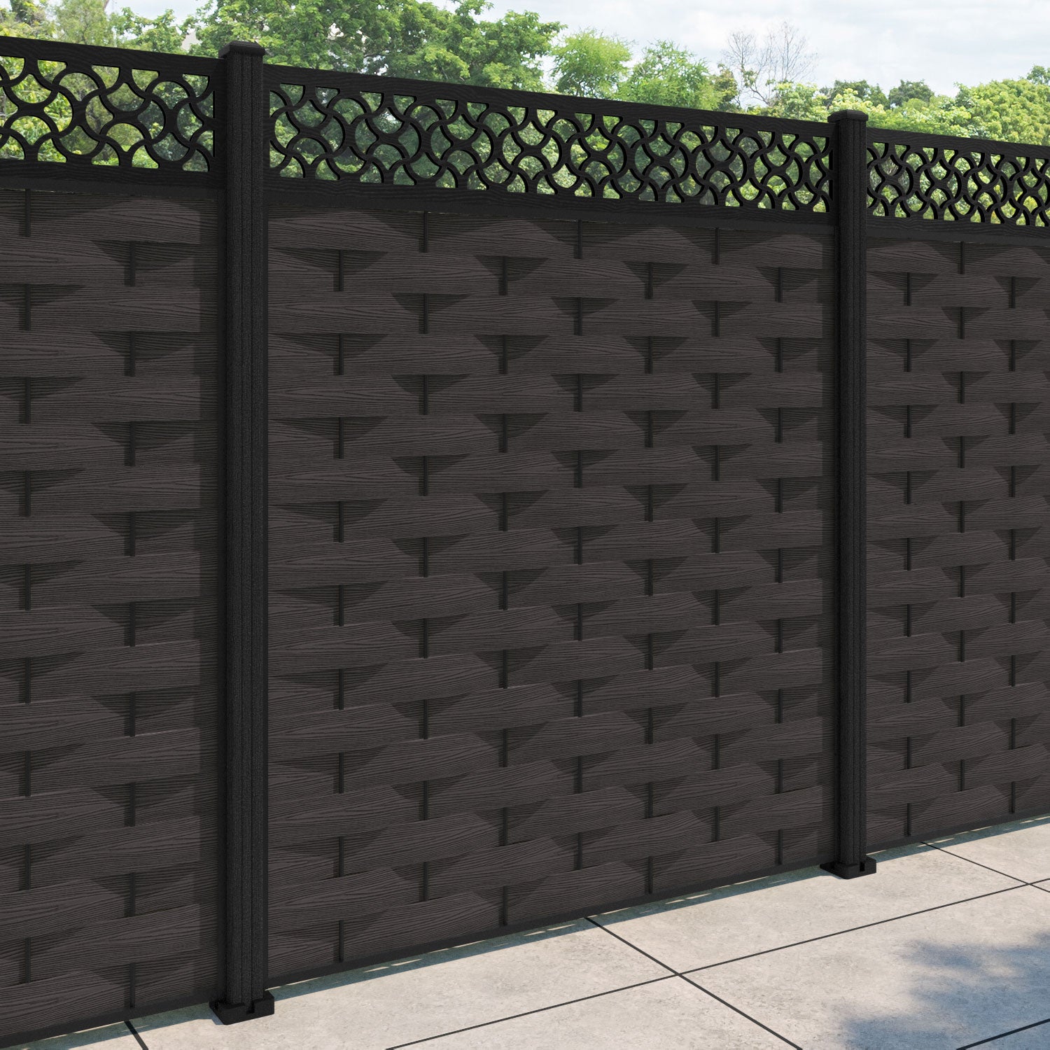 Ripple Vida Fence Panel - Dark Oak - with our composite posts