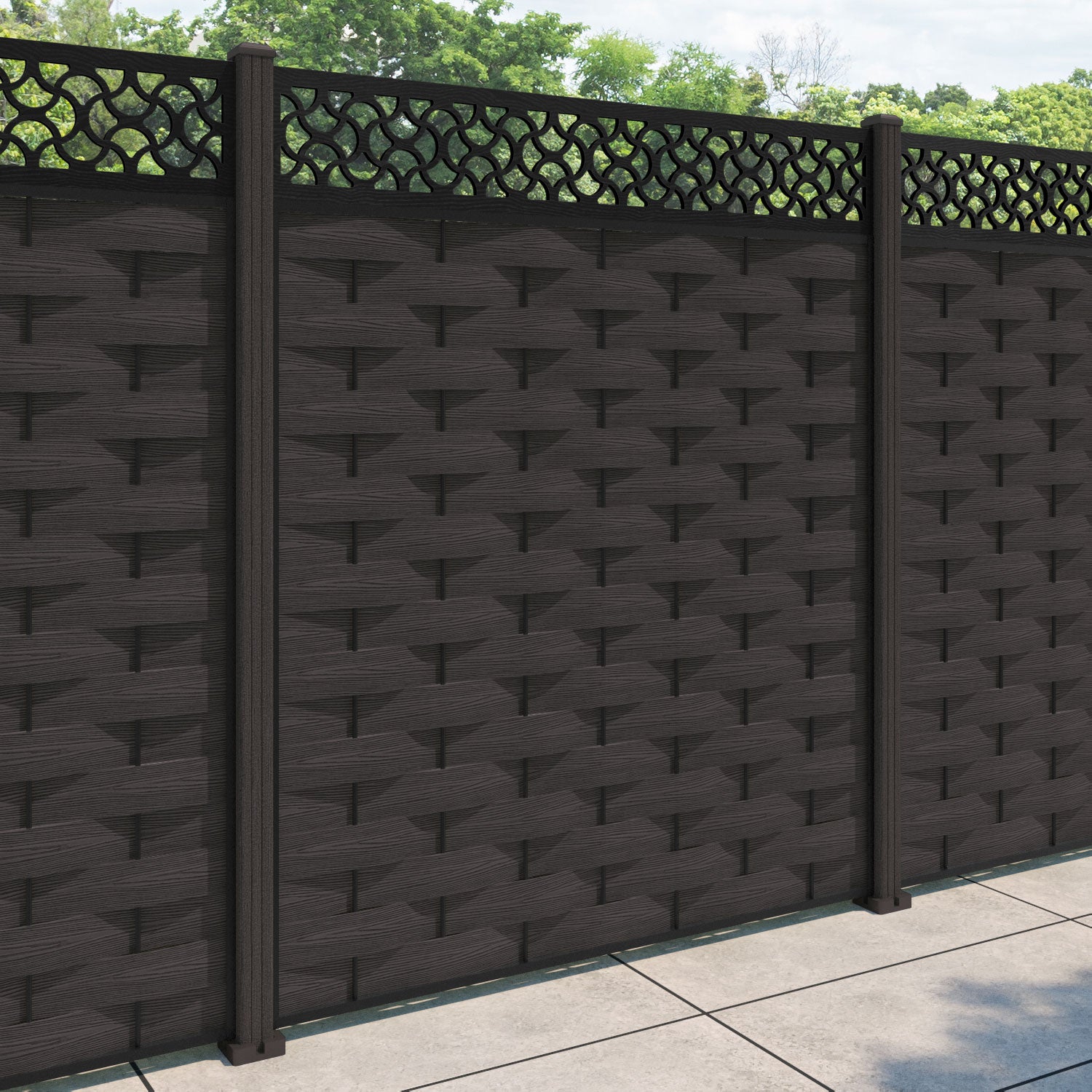 Ripple Vida Fence Panel - Dark Oak - with our composite posts