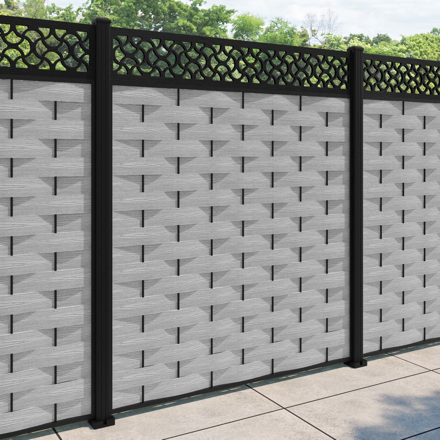 Ripple Vida Fence Panel - Light Grey - with our aluminium posts