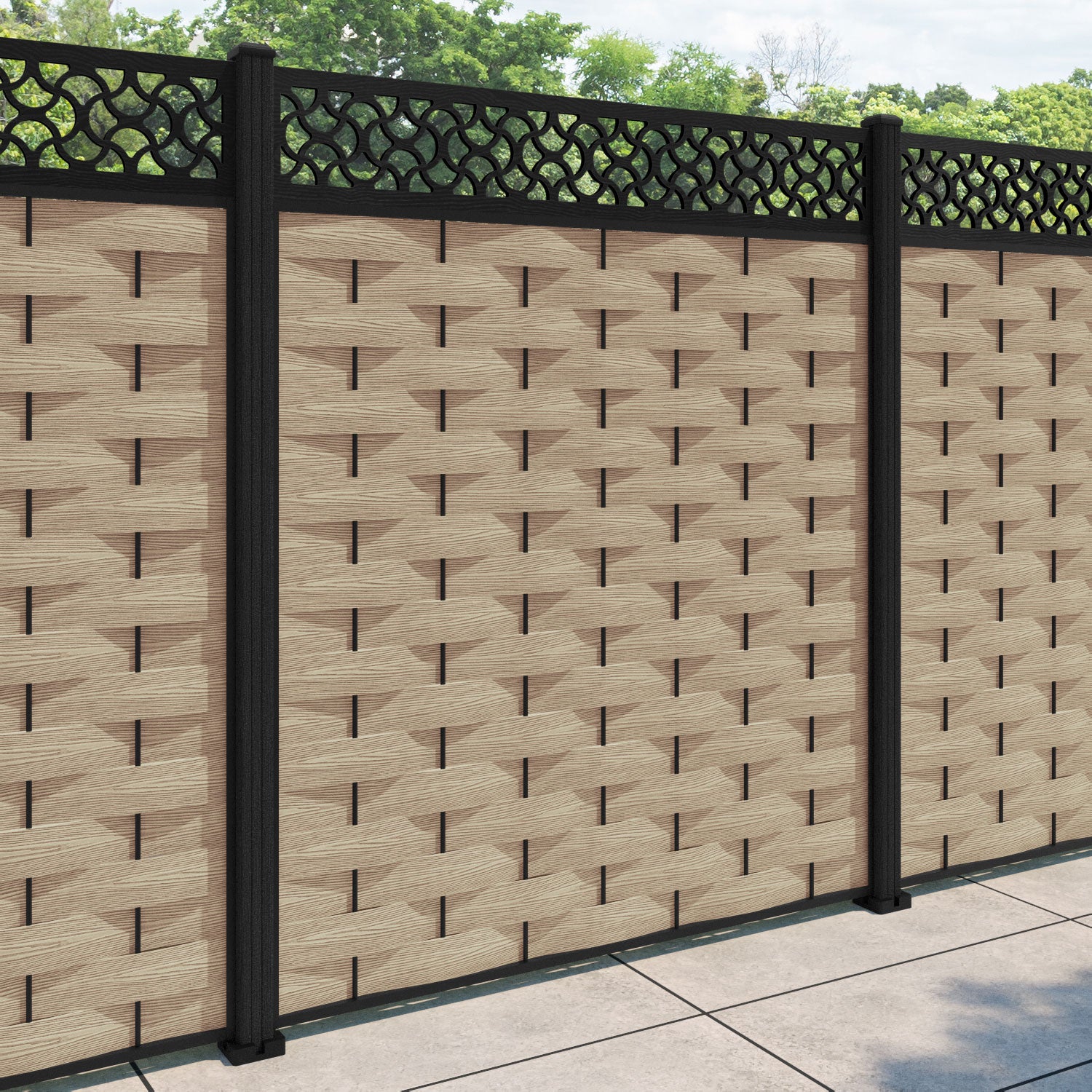 Ripple Vida Fence Panel - Light Oak - with our composite posts