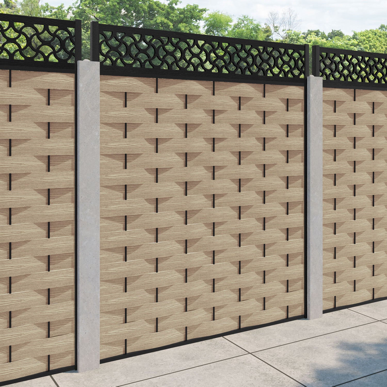 Ripple Vida Fence Panel - Light Oak - for existing concrete posts