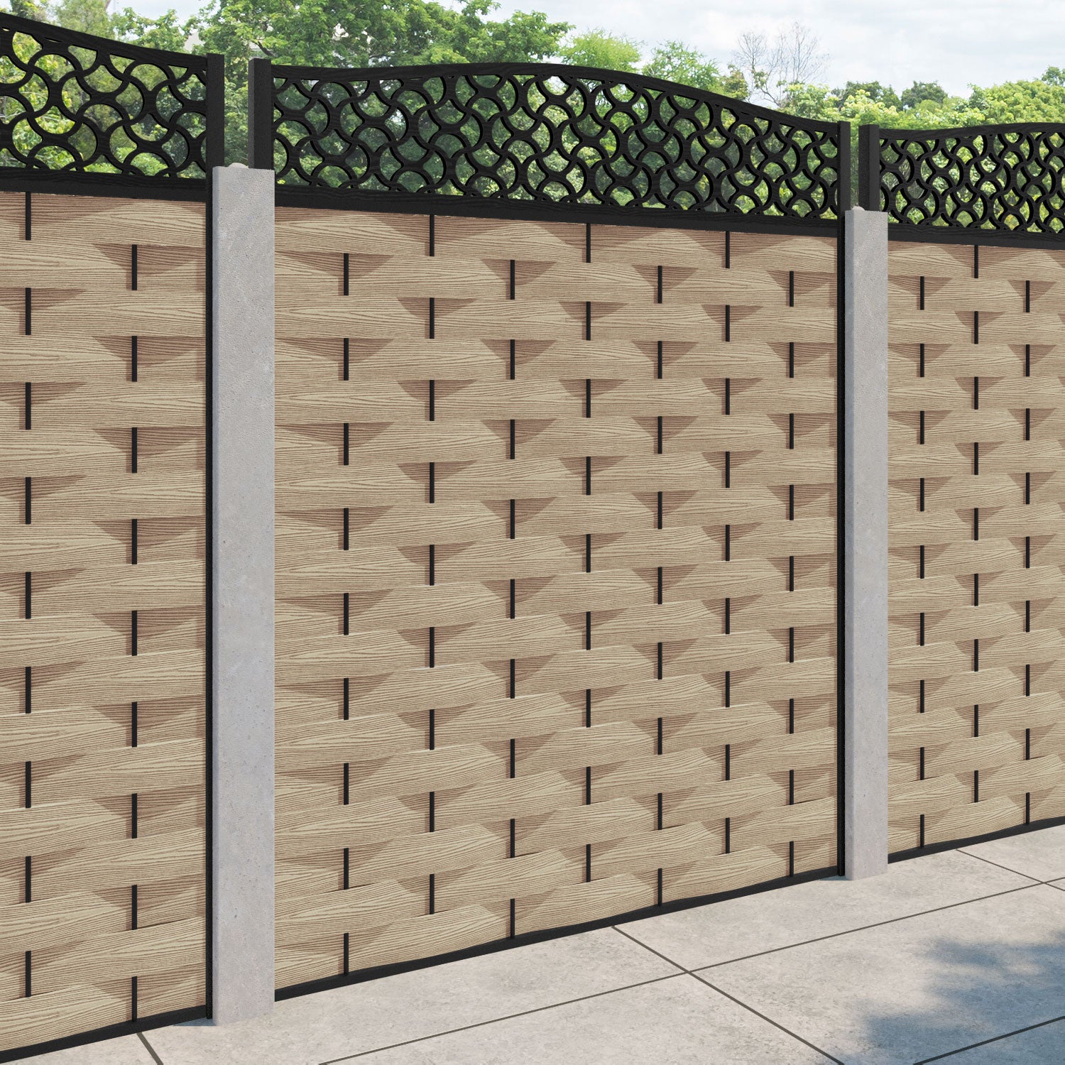 Ripple Vida Curved Top Fence Panel - Light Oak - for existing concrete posts