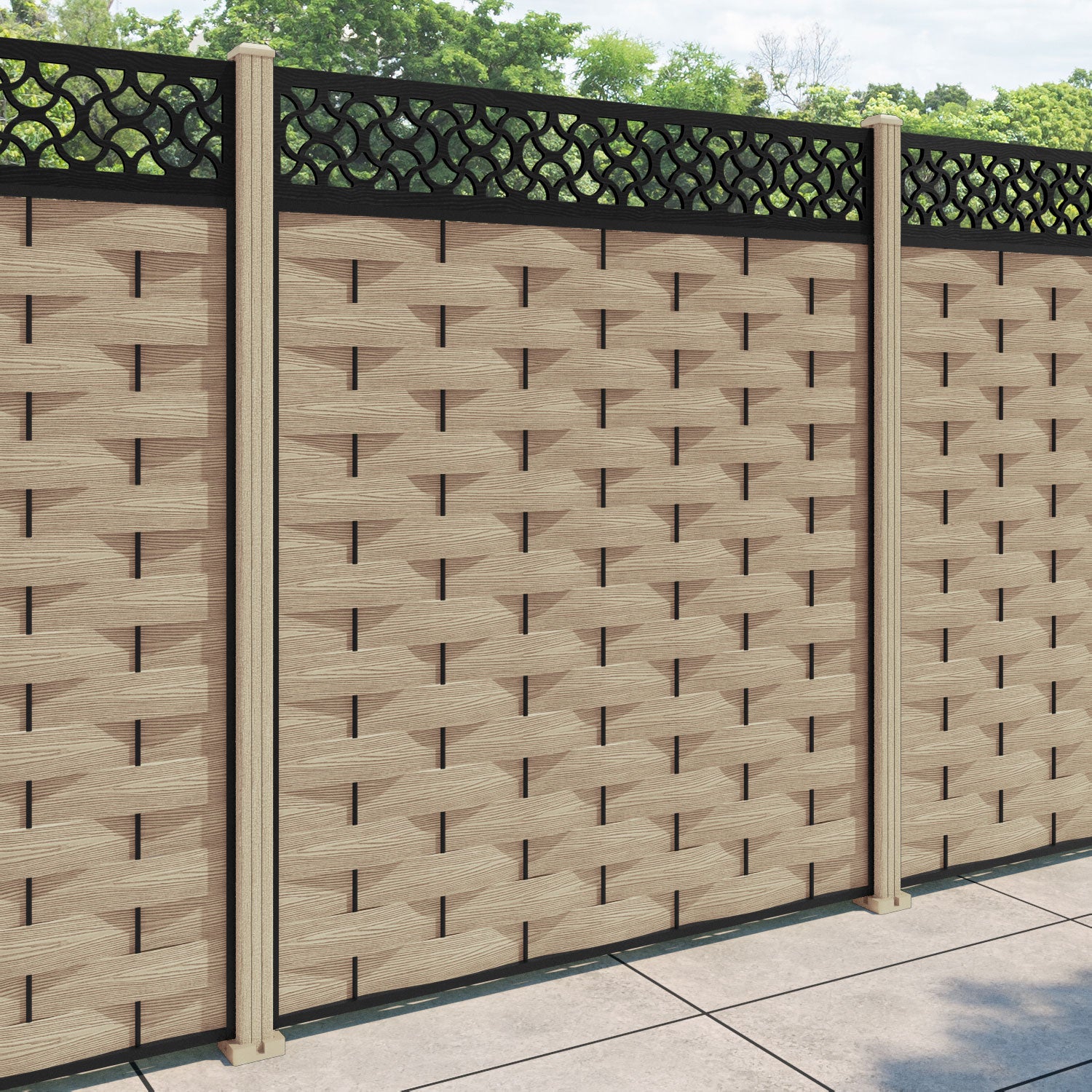 Ripple Vida Fence Panel - Light Oak - with our composite posts