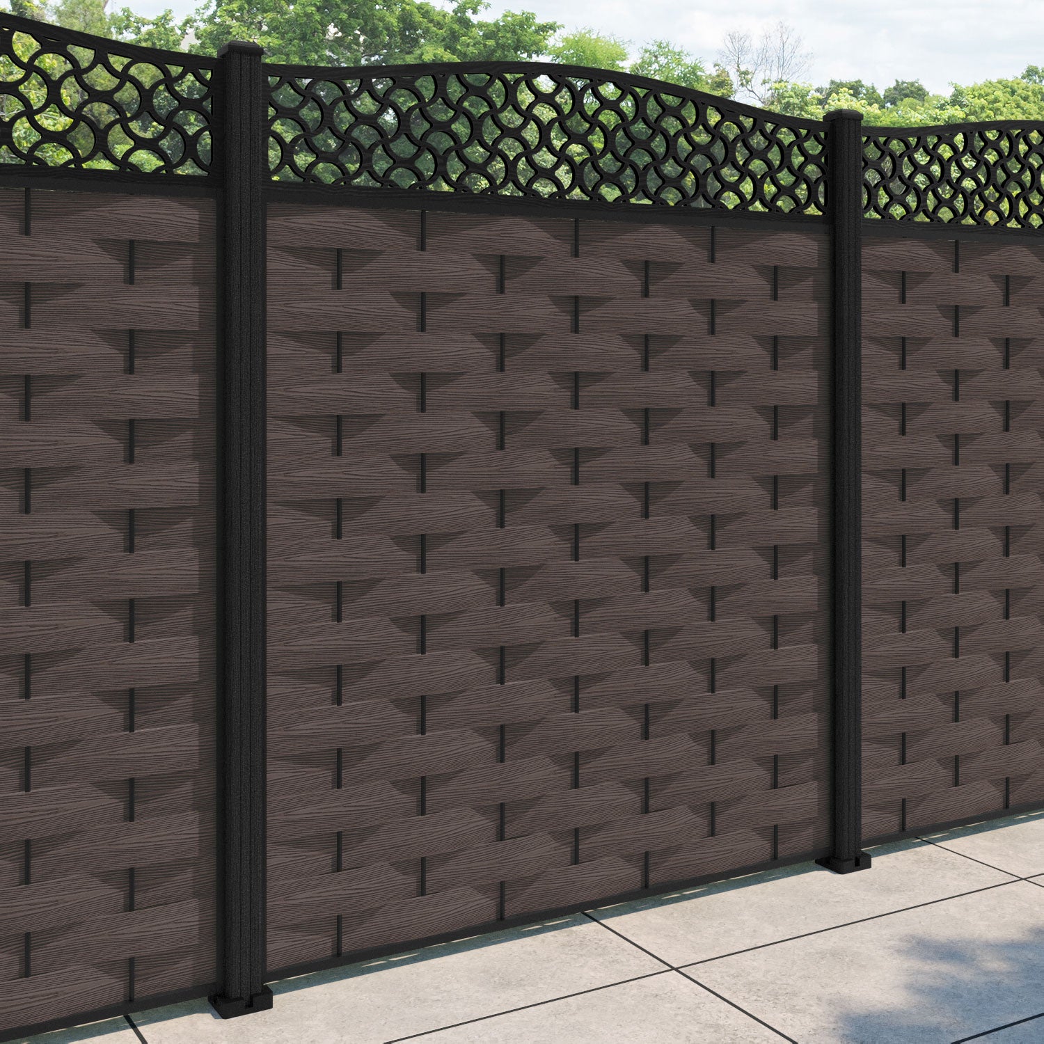 Ripple Vida Curved Top Fence Panel - Mid Brown - with our composite posts