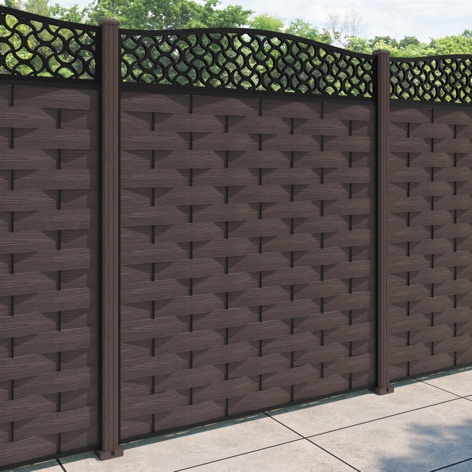 Ripple Vida Curved Top Fence Panel - Mid Brown - with our composite posts