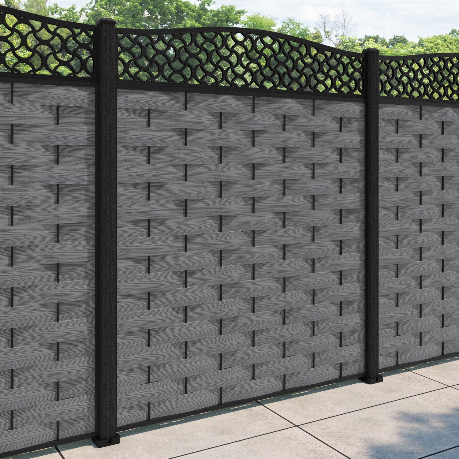 Ripple Vida Curved Top Fence Panel - Mid Grey - with our composite posts