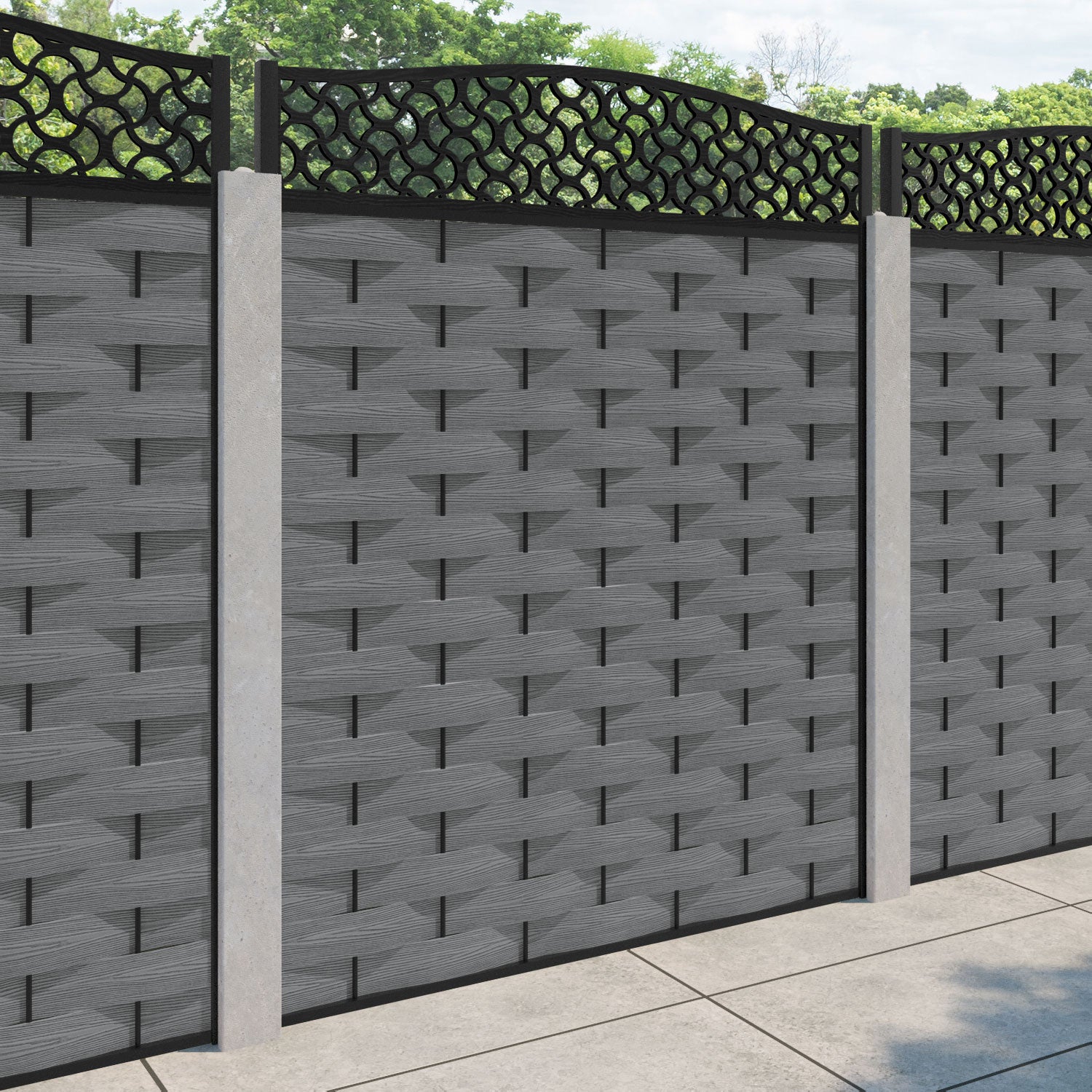 Ripple Vida Curved Top Fence Panel - Mid Grey - for existing concrete posts