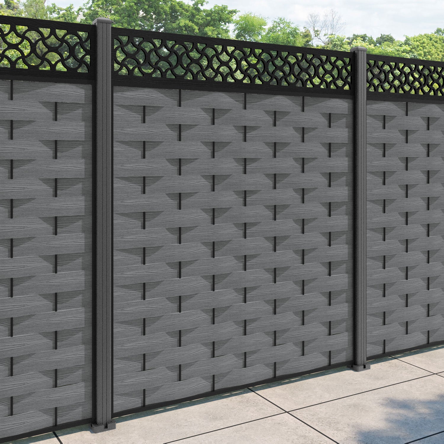 Ripple Vida Fence Panel - Mid Grey - with our aluminium posts