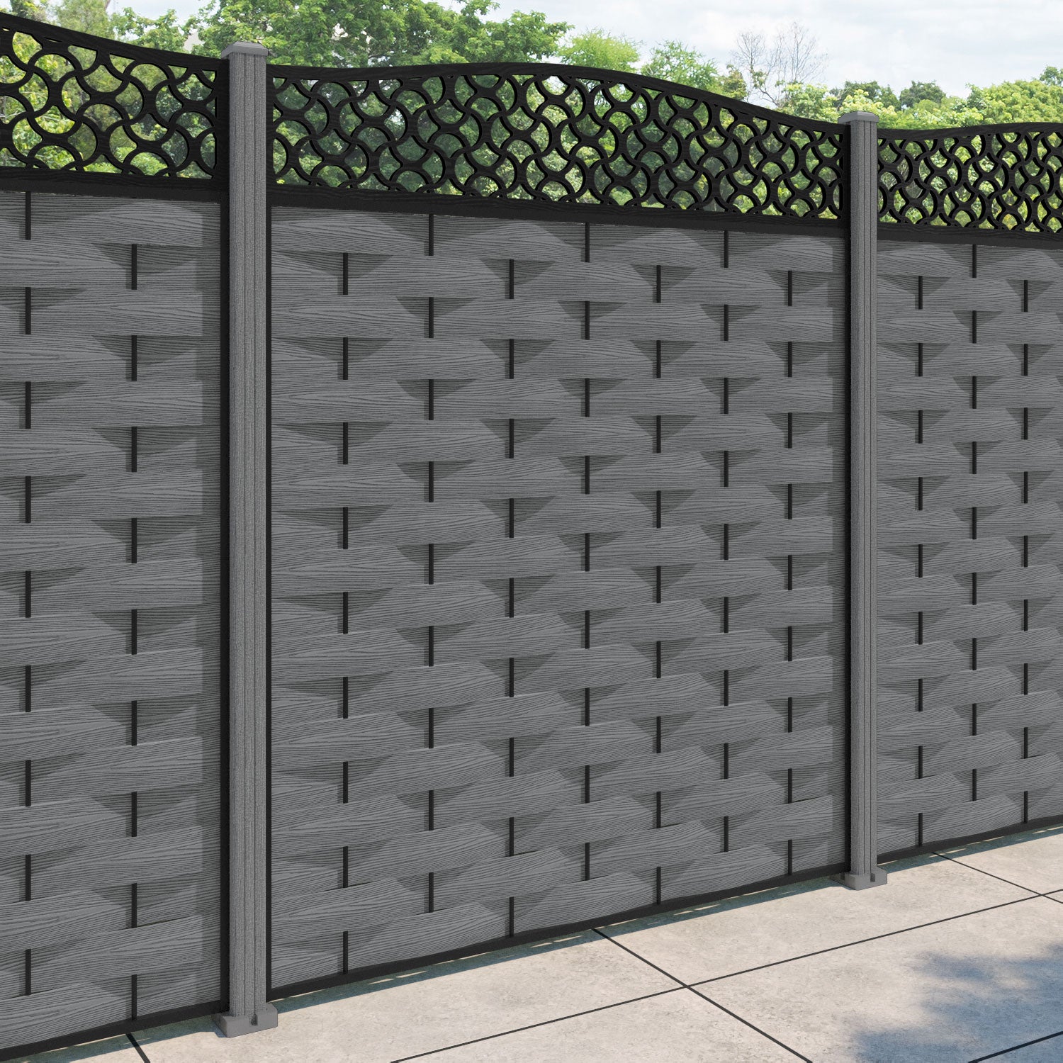 Ripple Vida Curved Top Fence Panel - Mid Grey - with our composite posts