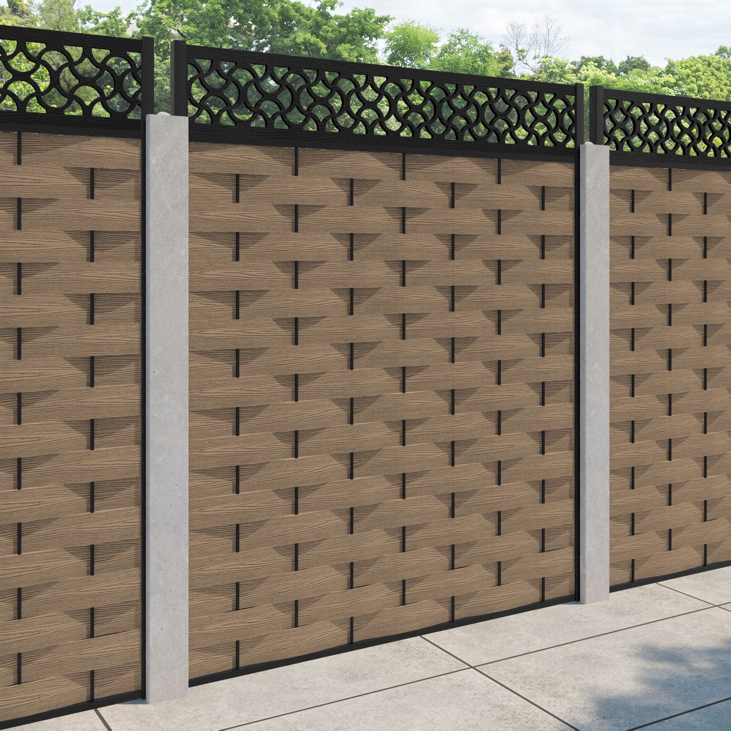 Ripple Vida Fence Panel - Teak - for existing concrete posts