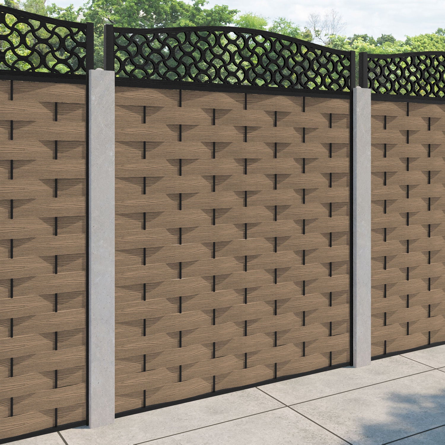 Ripple Vida Curved Top Fence Panel - Teak - for existing concrete posts