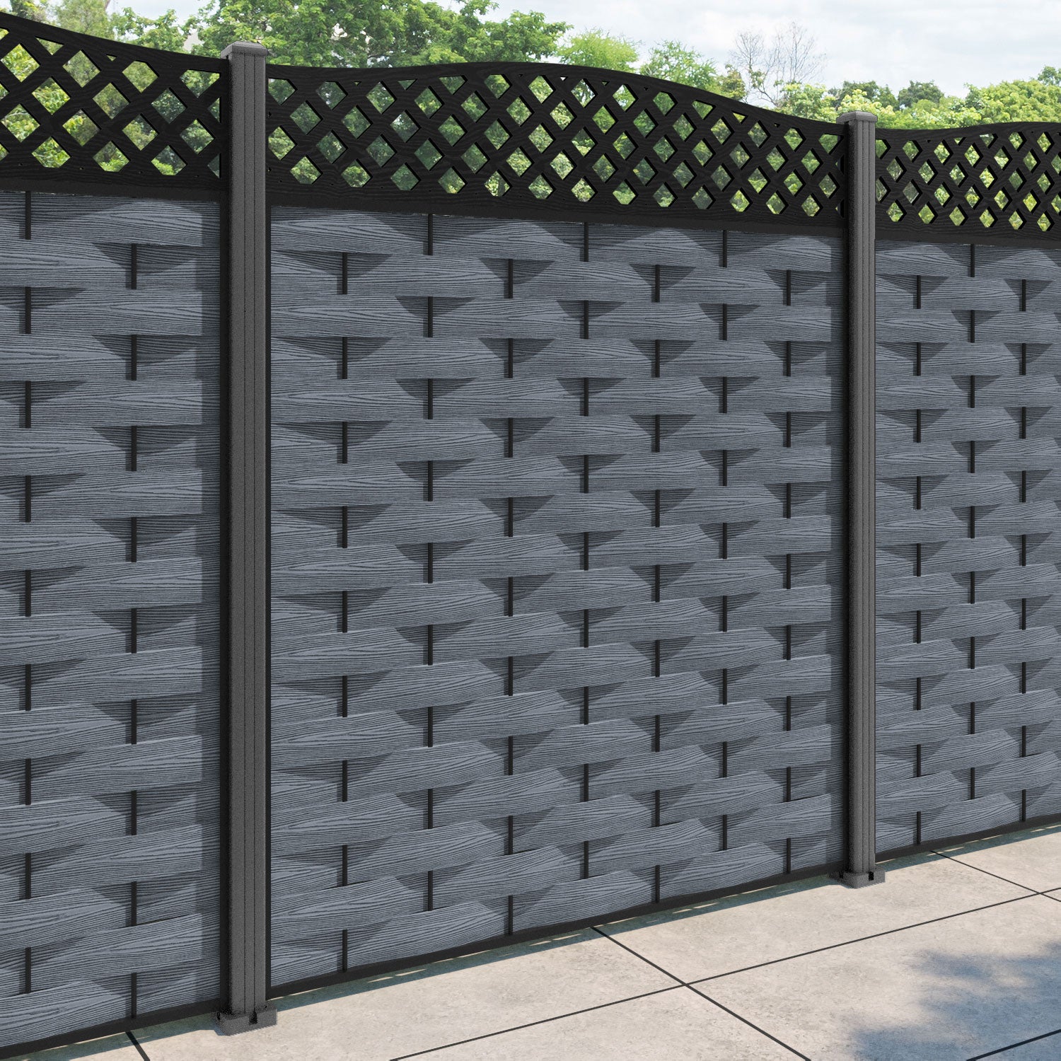 Ripple High Wave Curved Top Fence Panel - Anthracite - with our aluminium posts