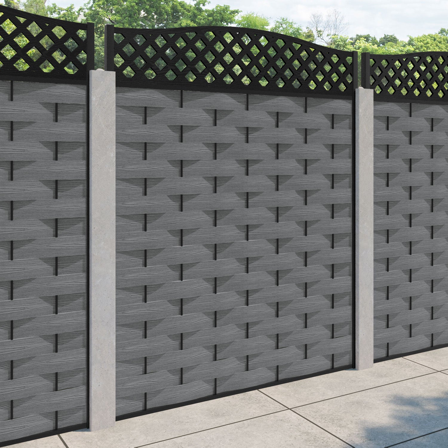 Ripple High Wave Fence Panel - Mid Grey - for existing concrete posts