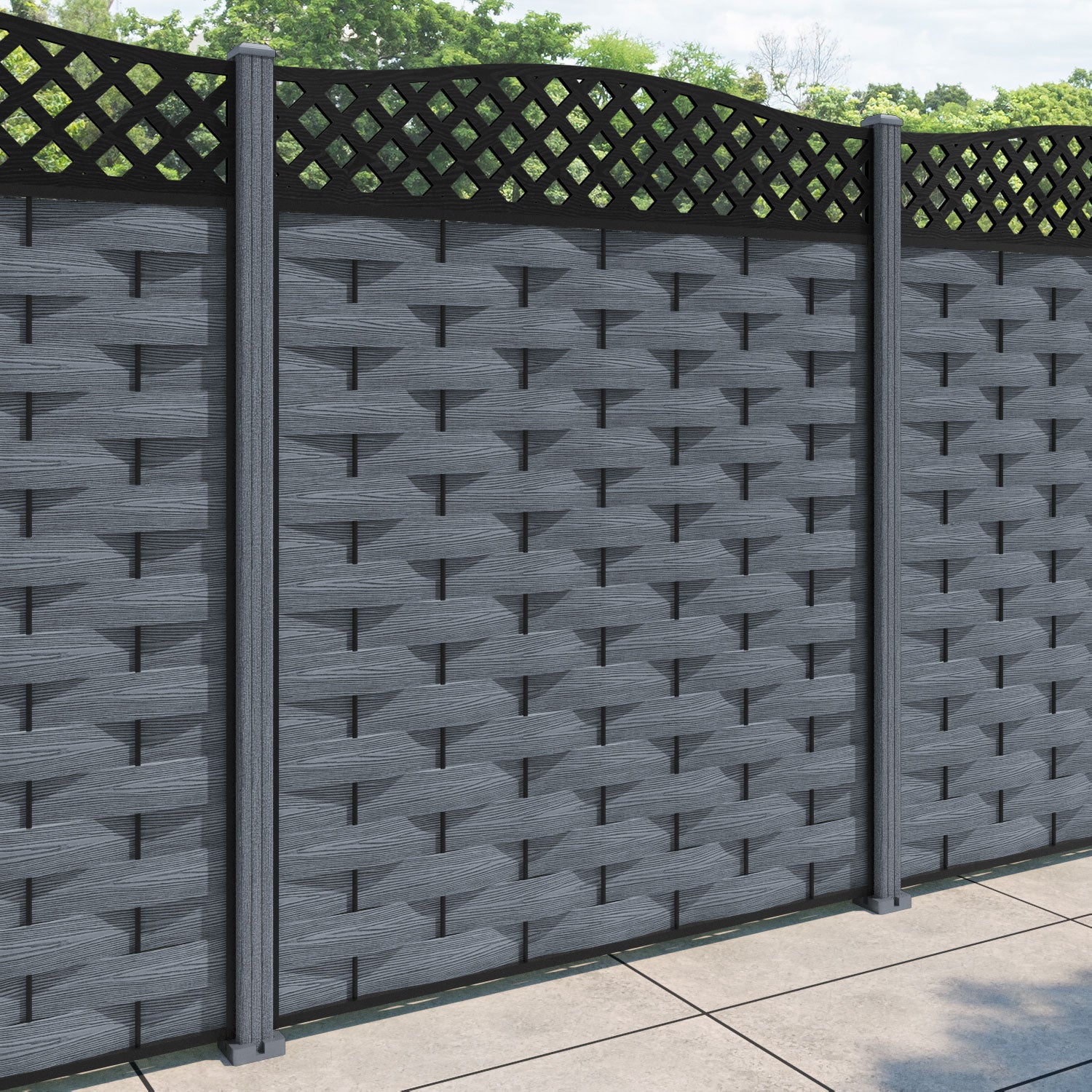Ripple High Wave Curved Top Fence Panel - Anthracite - with our composite posts