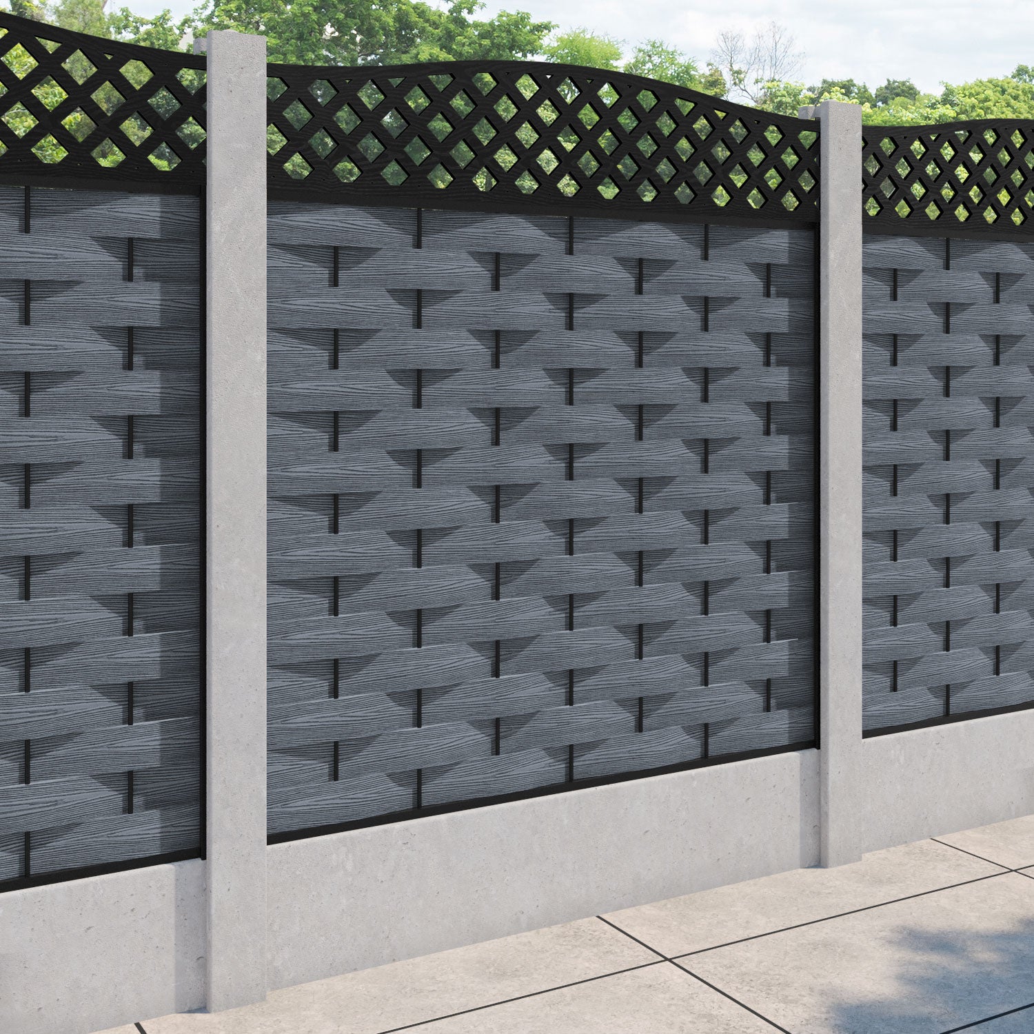 Ripple High Wave Curved Top Fence Panel - Anthracite - for existing concrete posts