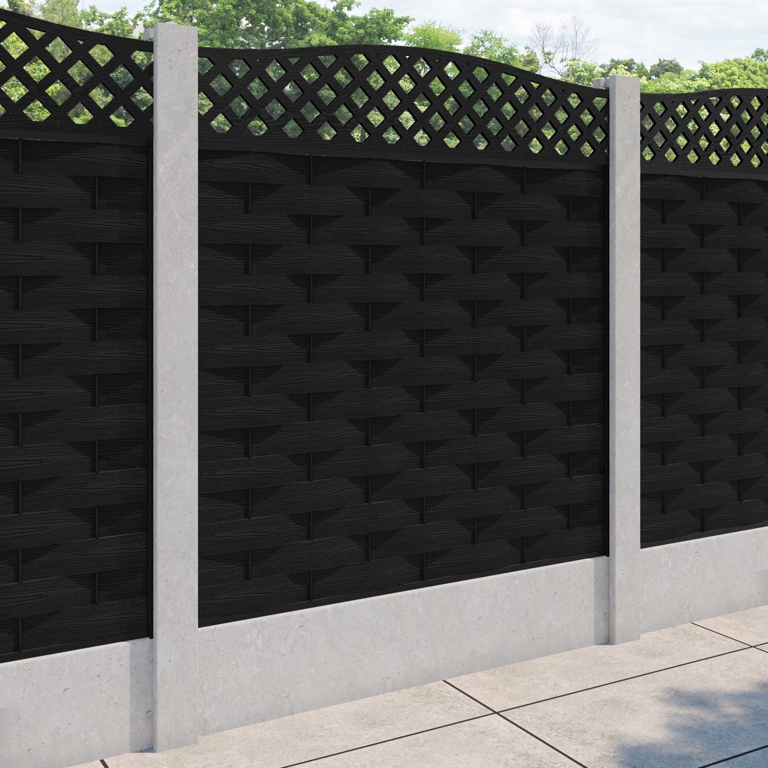 Ripple High Wave Curved Top Fence Panel - Black - for existing concrete posts
