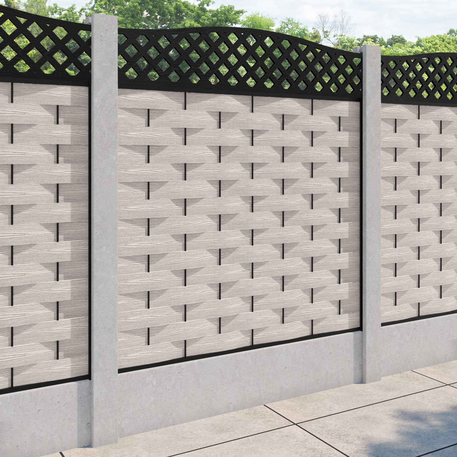 Ripple High Wave Curved Top Fence Panel - Mid Stone - for existing concrete posts