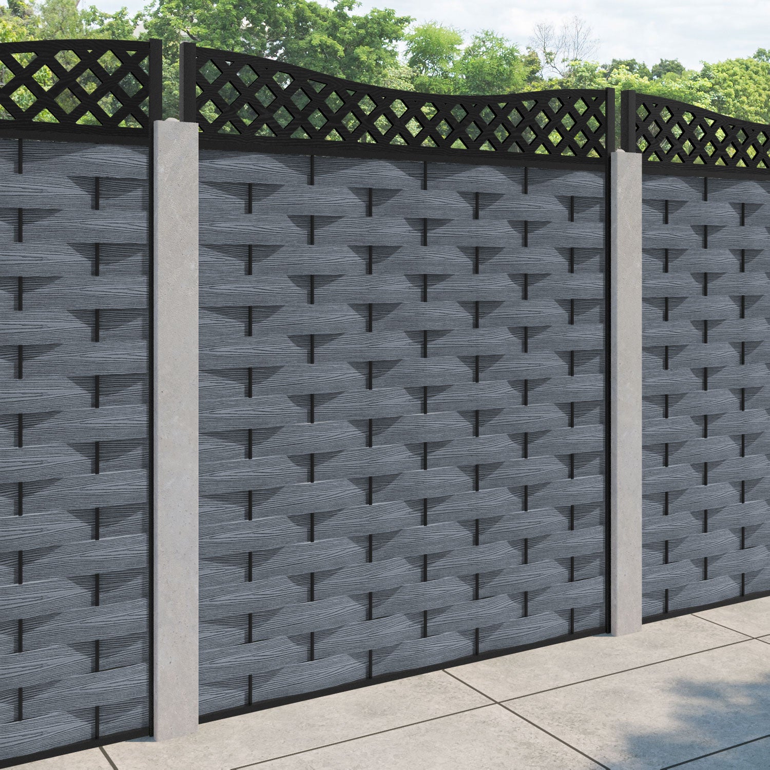 Ripple Low Wave Curved Top Fence Panel - Anthracite - for existing concrete posts