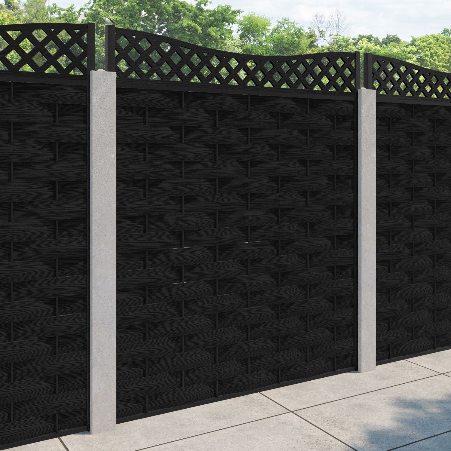 Ripple Low Wave Curved Top Fence Panel - Black - for existing concrete posts