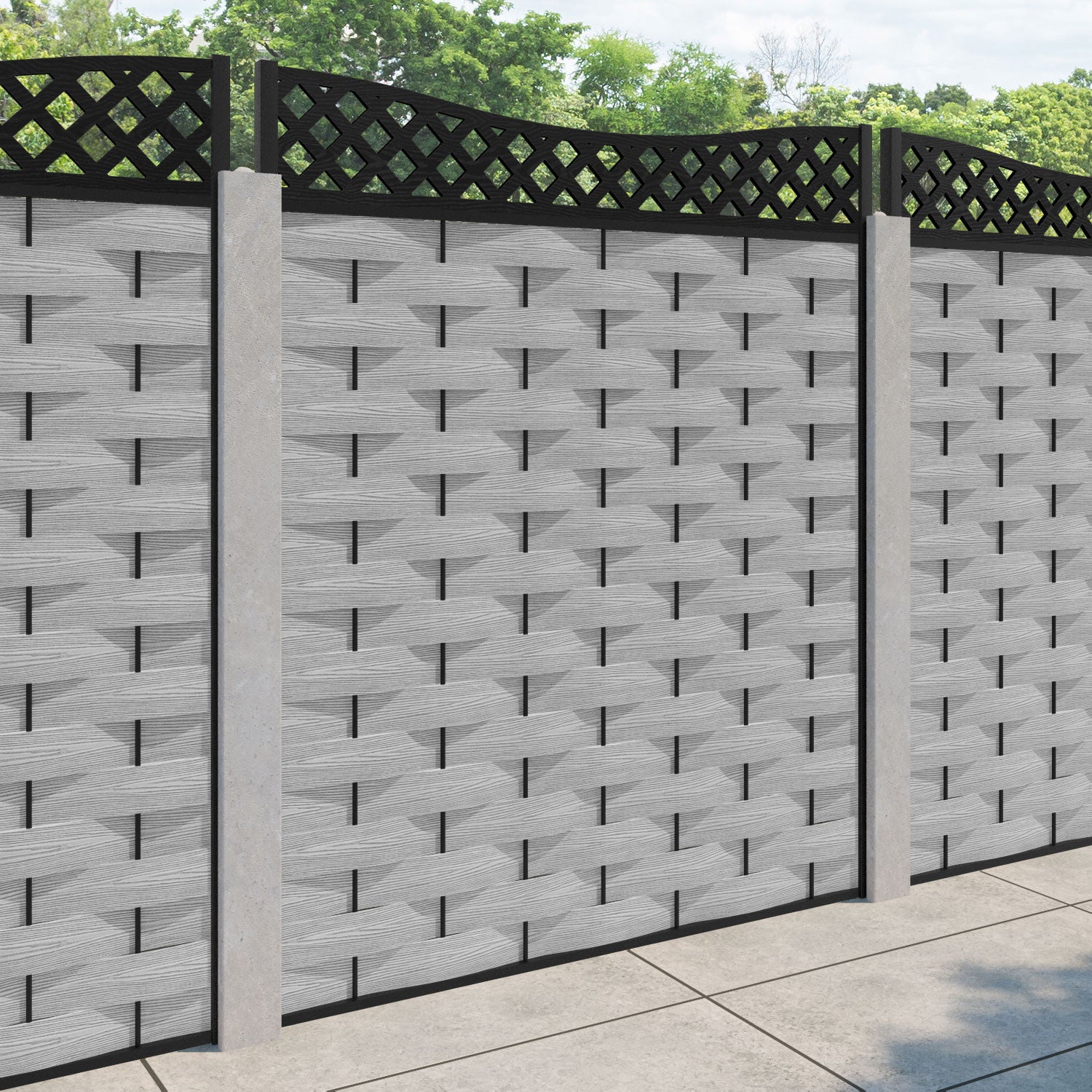 Ripple Low Wave Fence Panel - Light Grey - for existing concrete posts