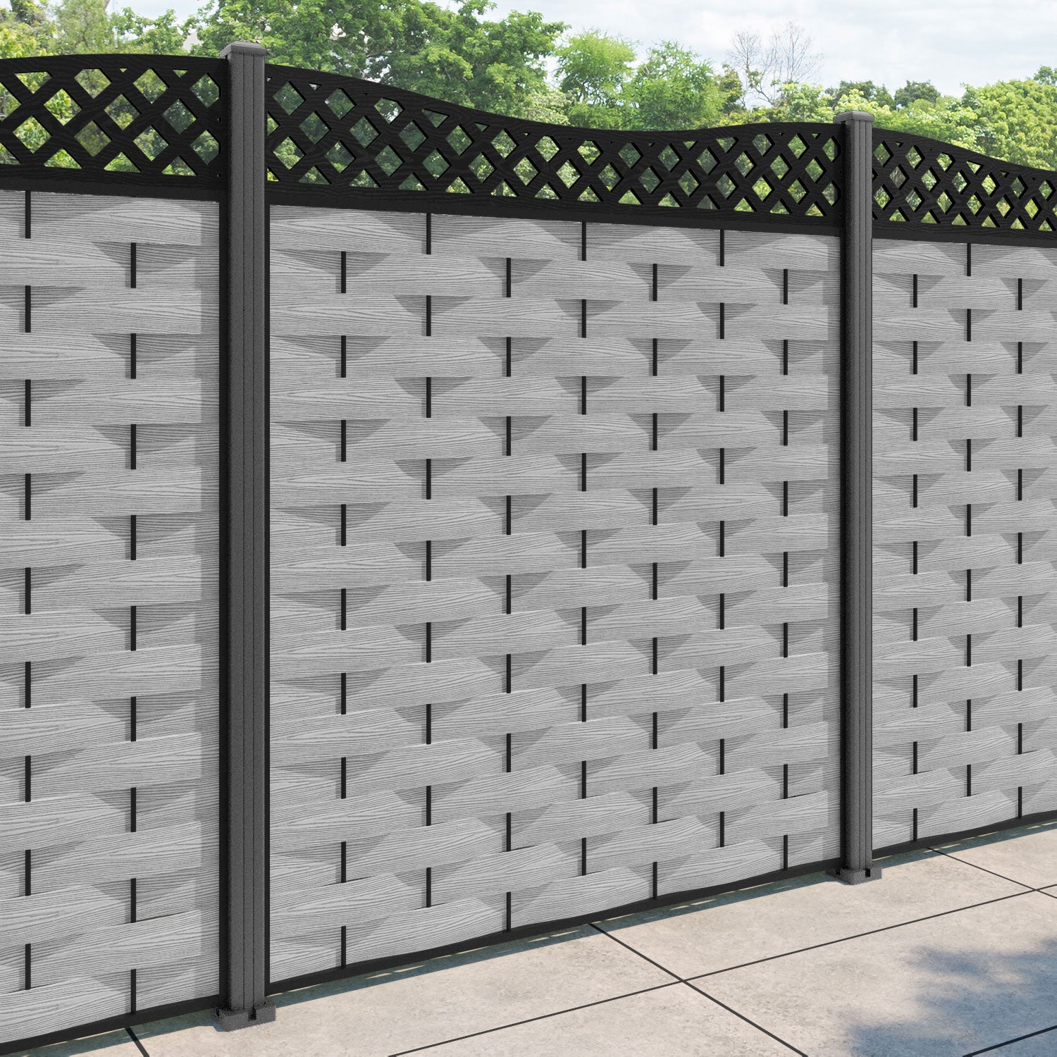 Ripple Low Wave Fence Panel - Light Grey - with our aluminium posts