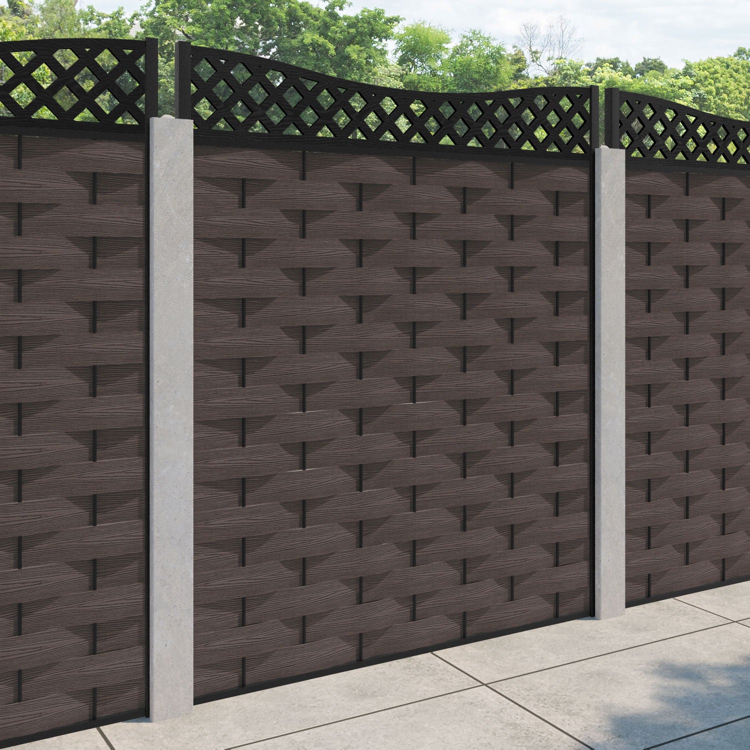 Ripple Low Wave Fence Panel - Mid Brown - for existing concrete posts