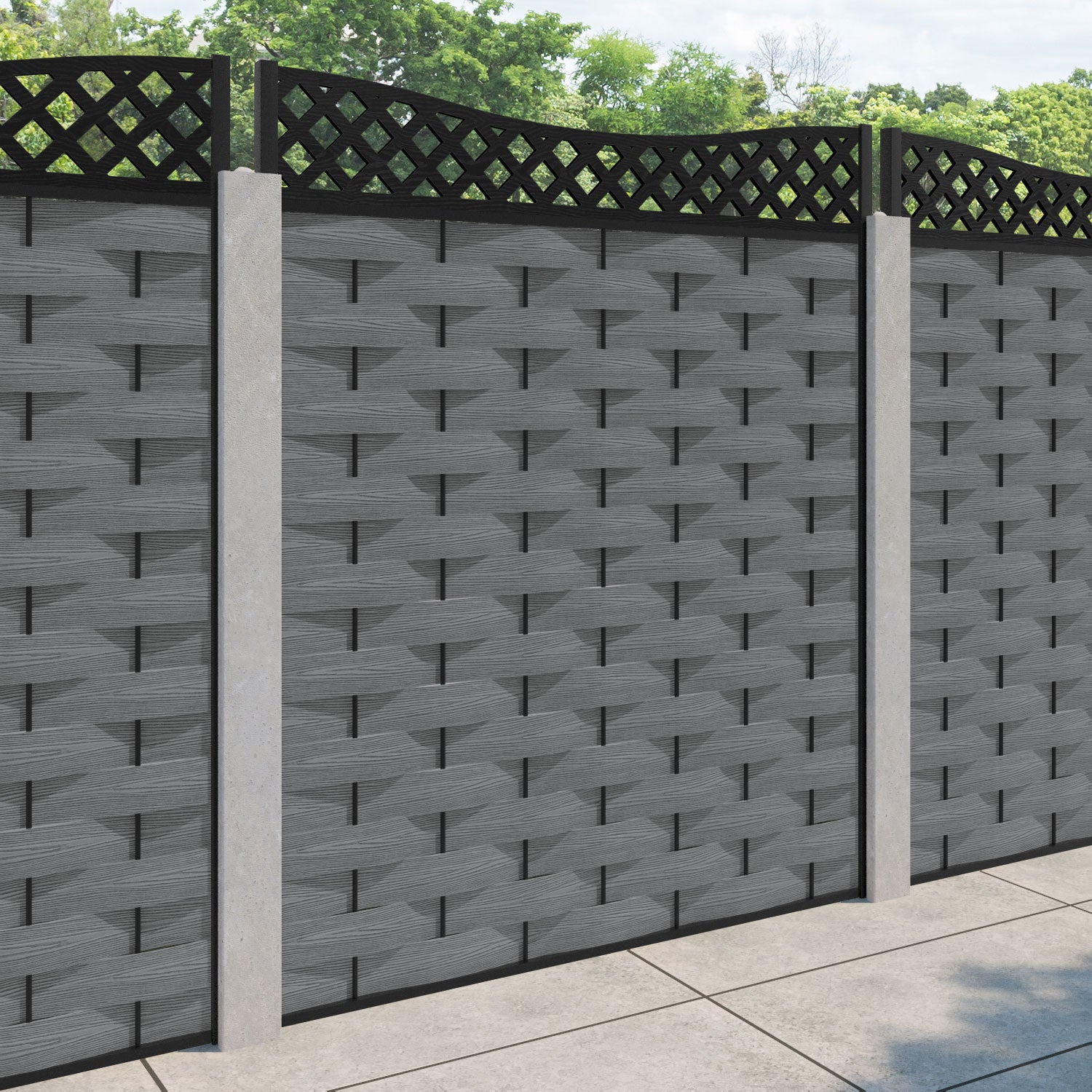 Ripple Low Wave Fence Panel - Mid Grey - for existing concrete posts