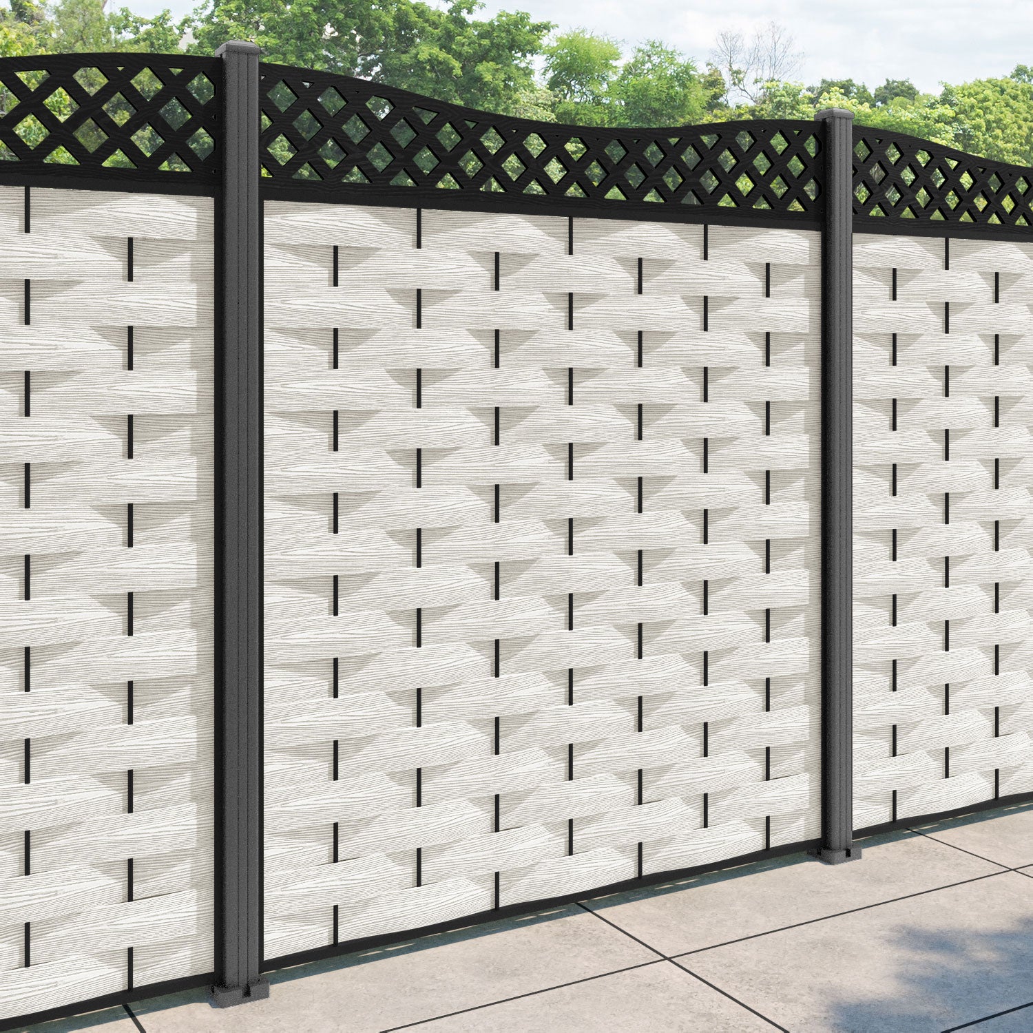 Ripple Low Wave Fence Panel - Light Stone - with our aluminium posts