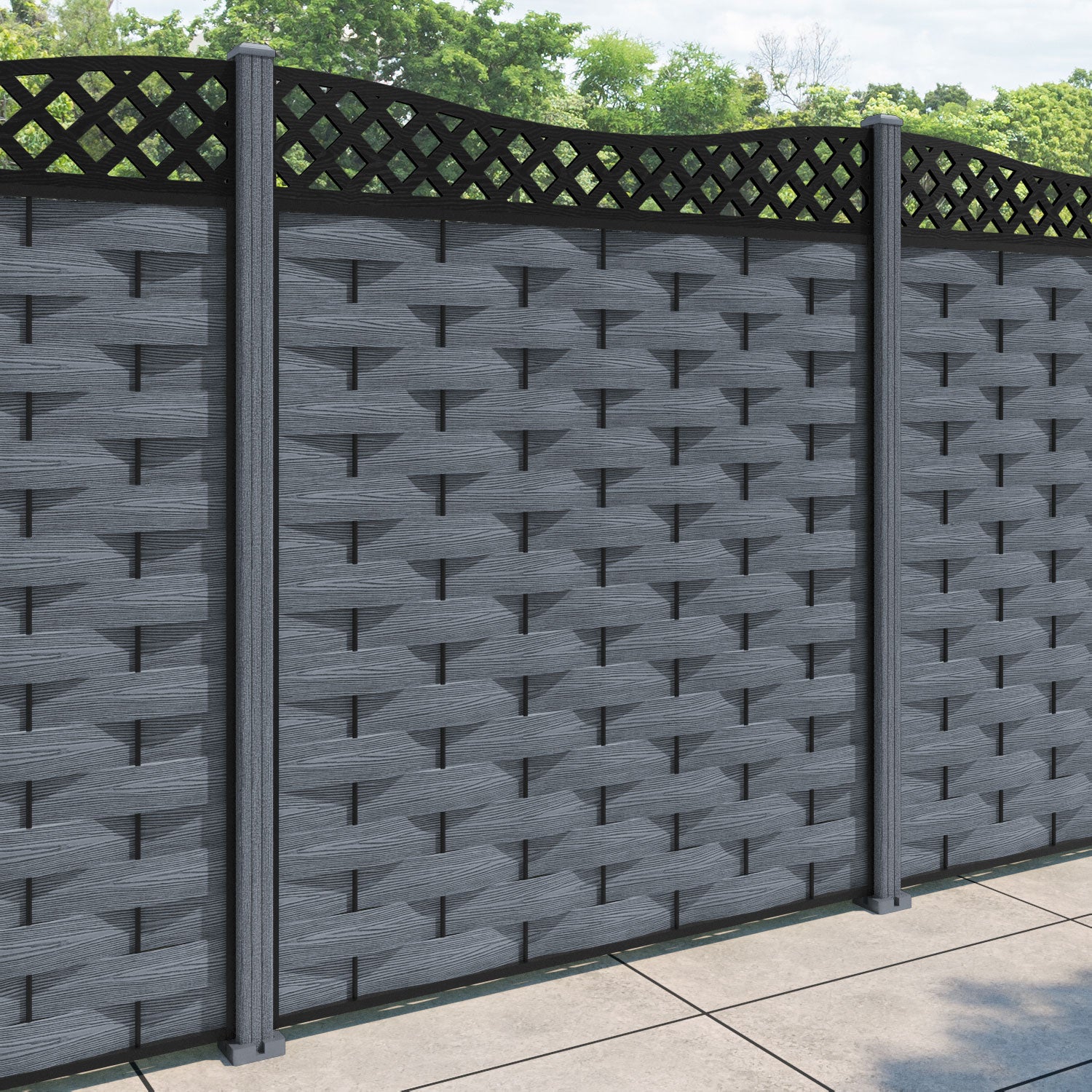 Ripple Low Wave Curved Top Fence Panel - Anthracite - with our composite posts