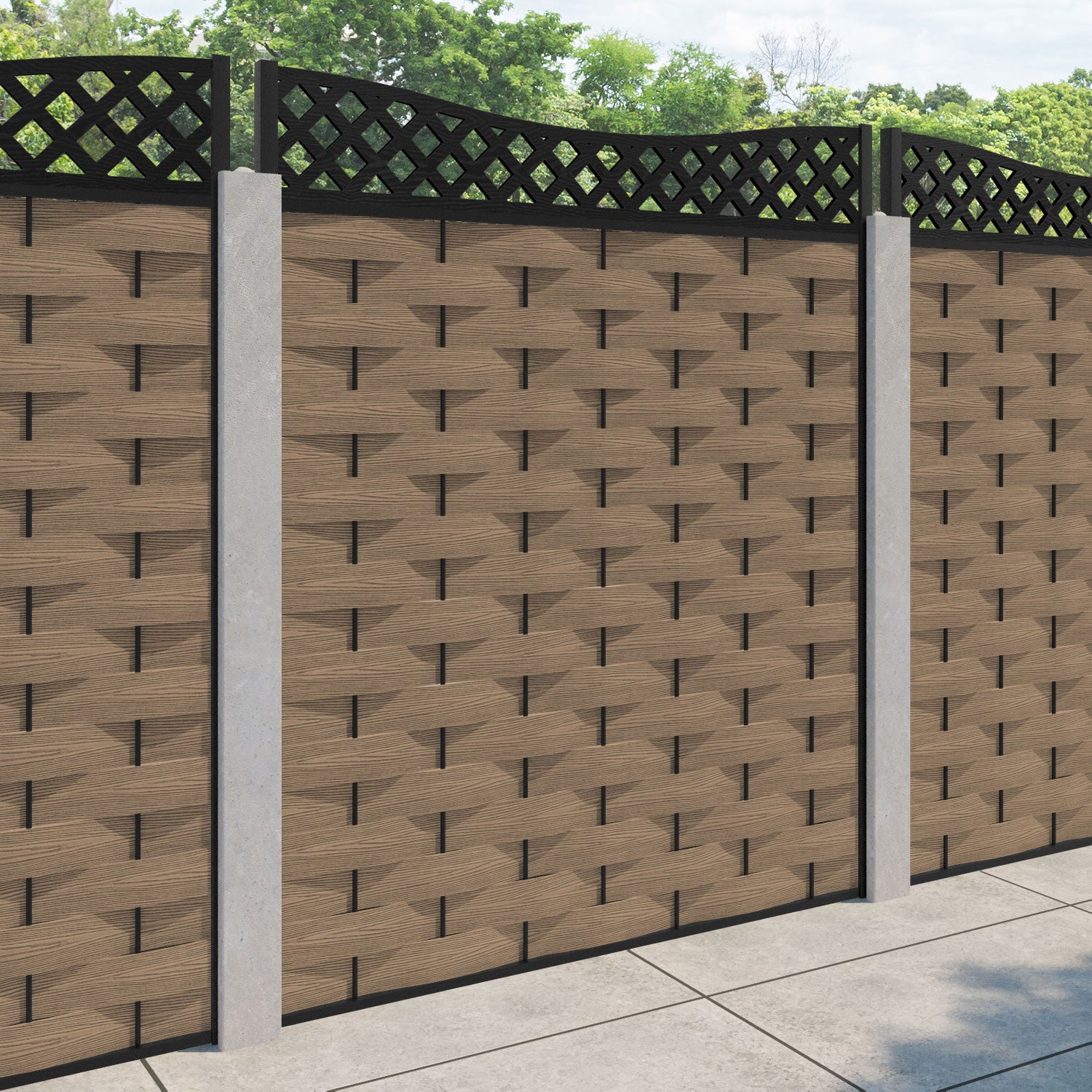 Ripple Low Wave Fence Panel - Teak - for existing concrete posts