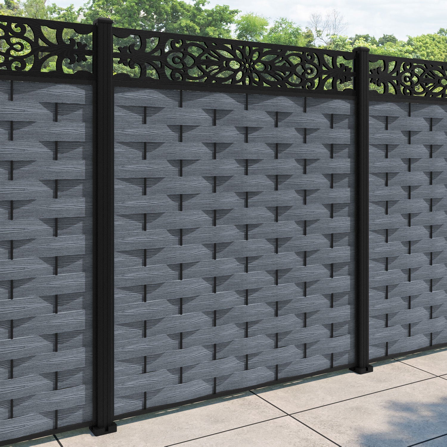 Ripple Windsor Fence Panel - Anthracite - with our aluminium posts