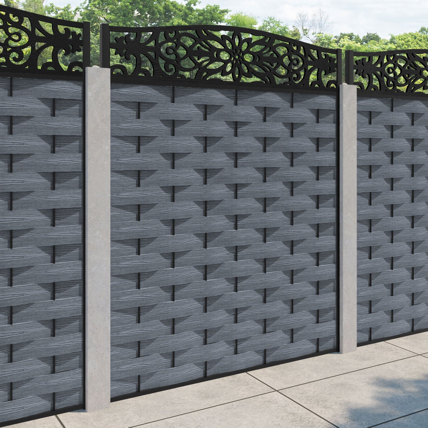 Ripple Windsor Curved Top Fence Panel - Anthracite - for existing concrete posts