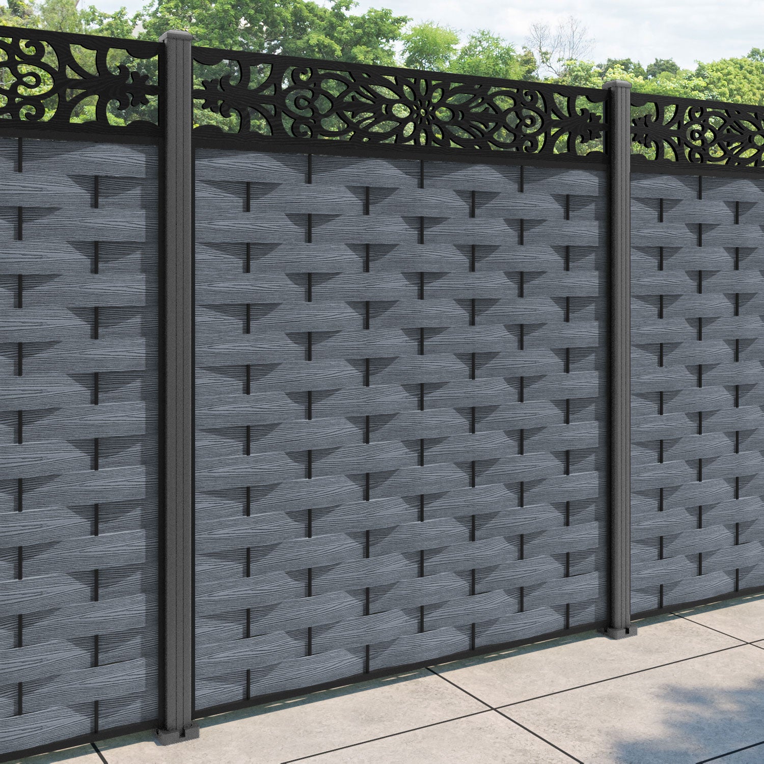 Ripple Windsor Fence Panel - Anthracite - with our aluminium posts