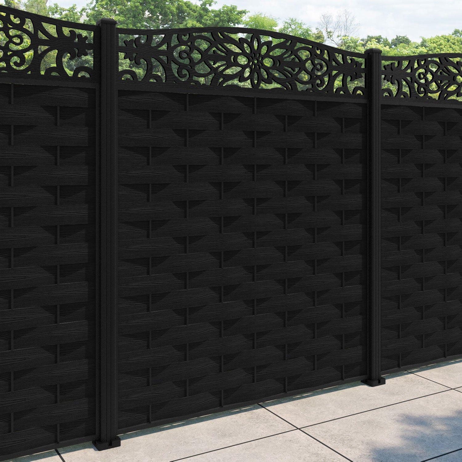 Ripple Windsor Curved Top Fence Panel - Black - with our aluminium posts