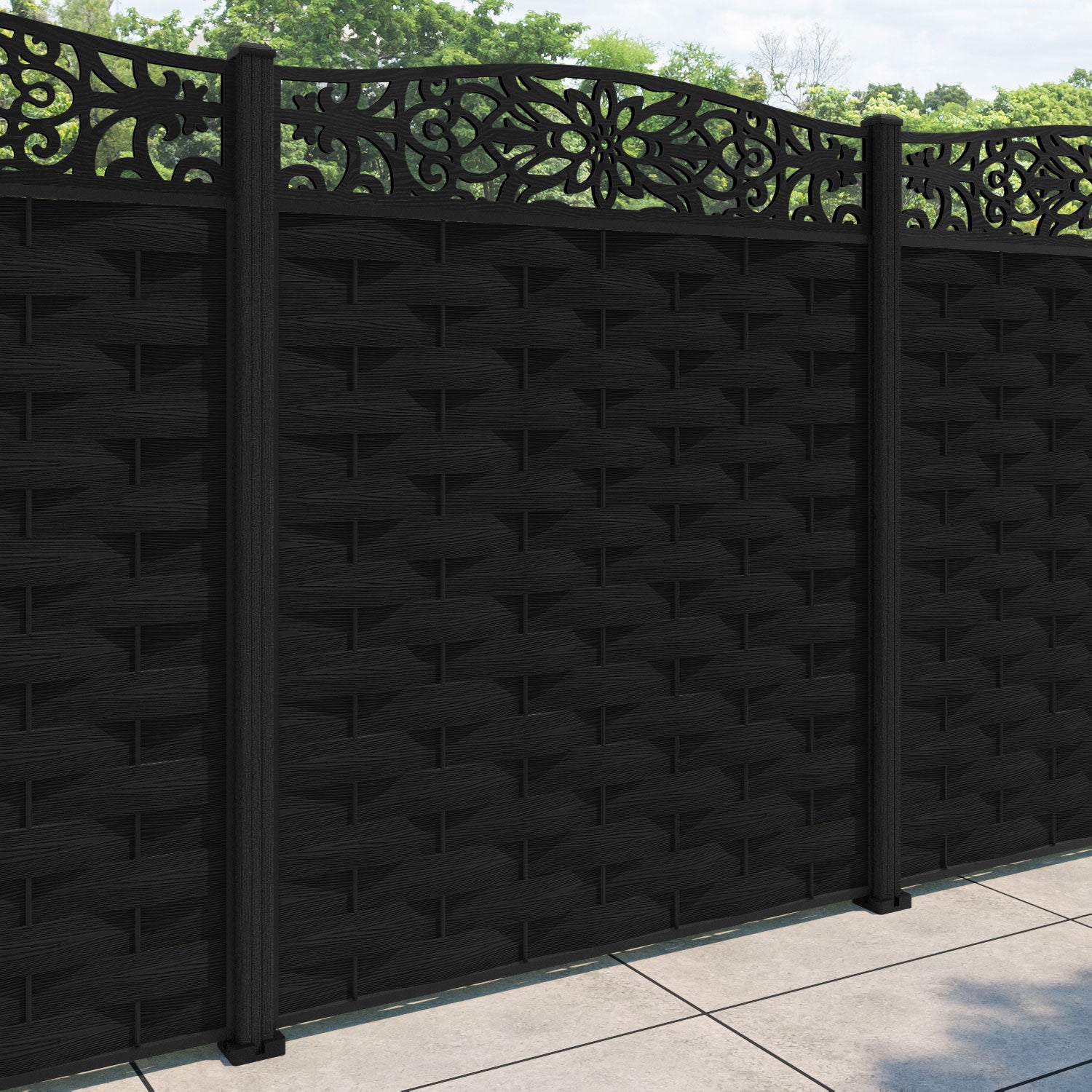 Ripple Windsor Curved Top Fence Panel - Black - with our composite posts