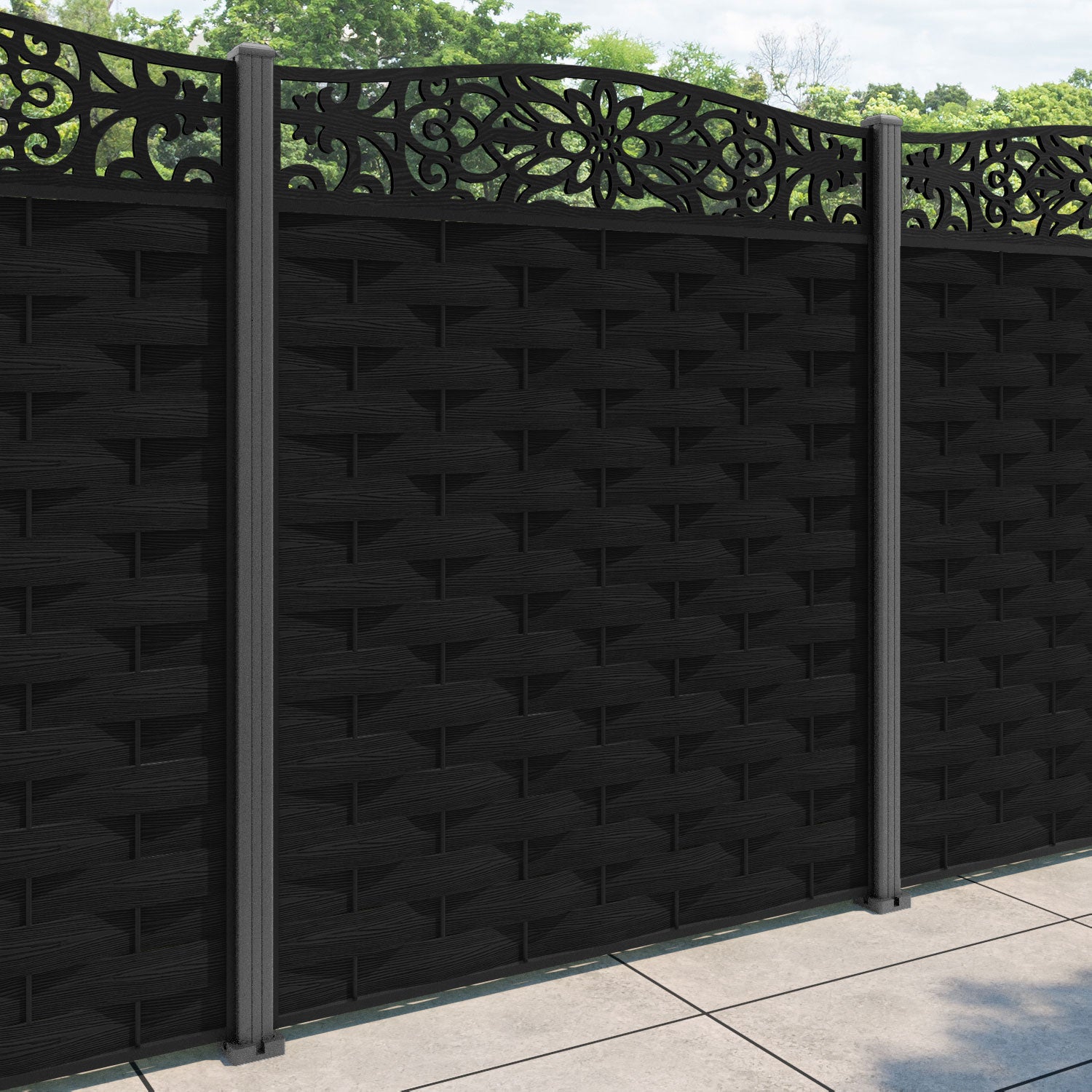 Ripple Windsor Curved Top Fence Panel - Black - with our aluminium posts