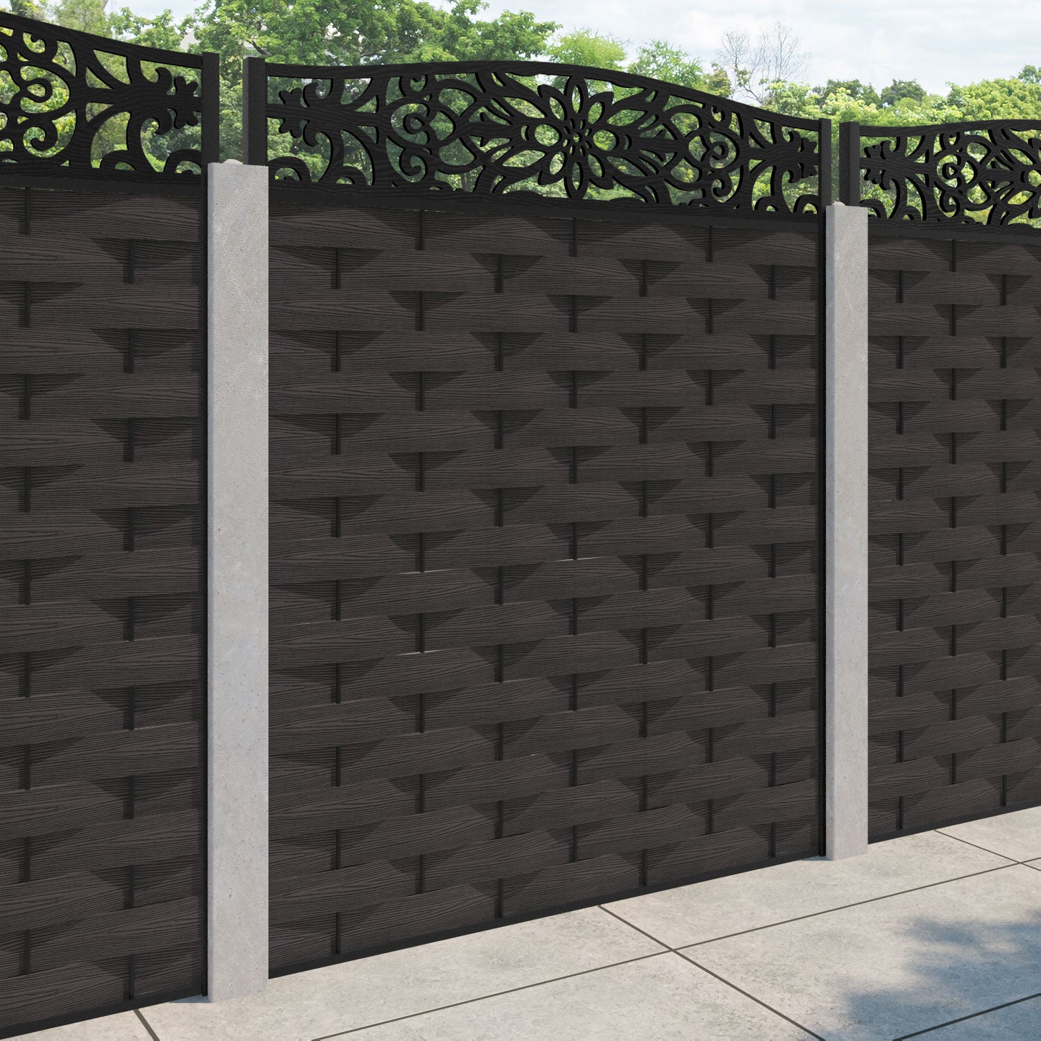 Ripple Windsor Curved Top Fence Panel - Dark Oak - for existing concrete posts