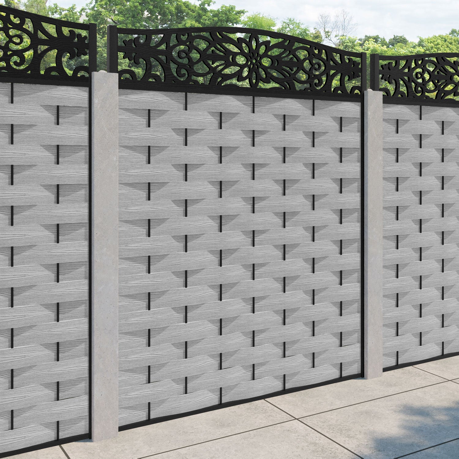 Ripple Windsor Curved Top Fence Panel - Light Grey - for existing concrete posts