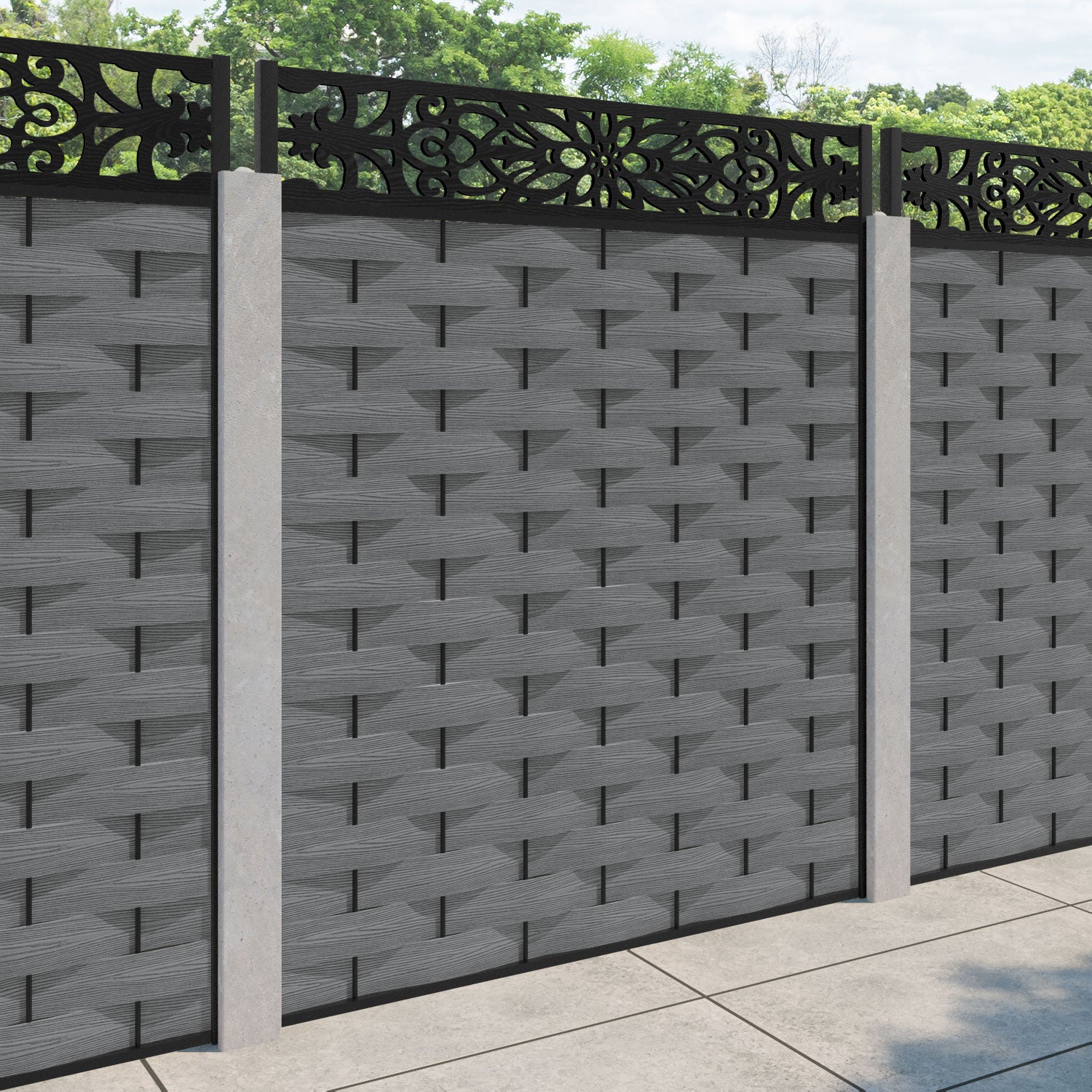 Ripple Windsor Fence Panel - Mid Grey - for existing concrete posts